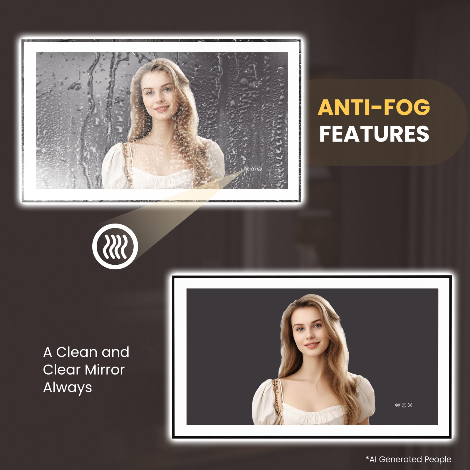 LOAAO 20"X28" LED Bathroom Mirror Black Framed | Anti-Fog, Dimmable, Memory Function, Tempered Glass, Lighted Vanity Mirror for Wall