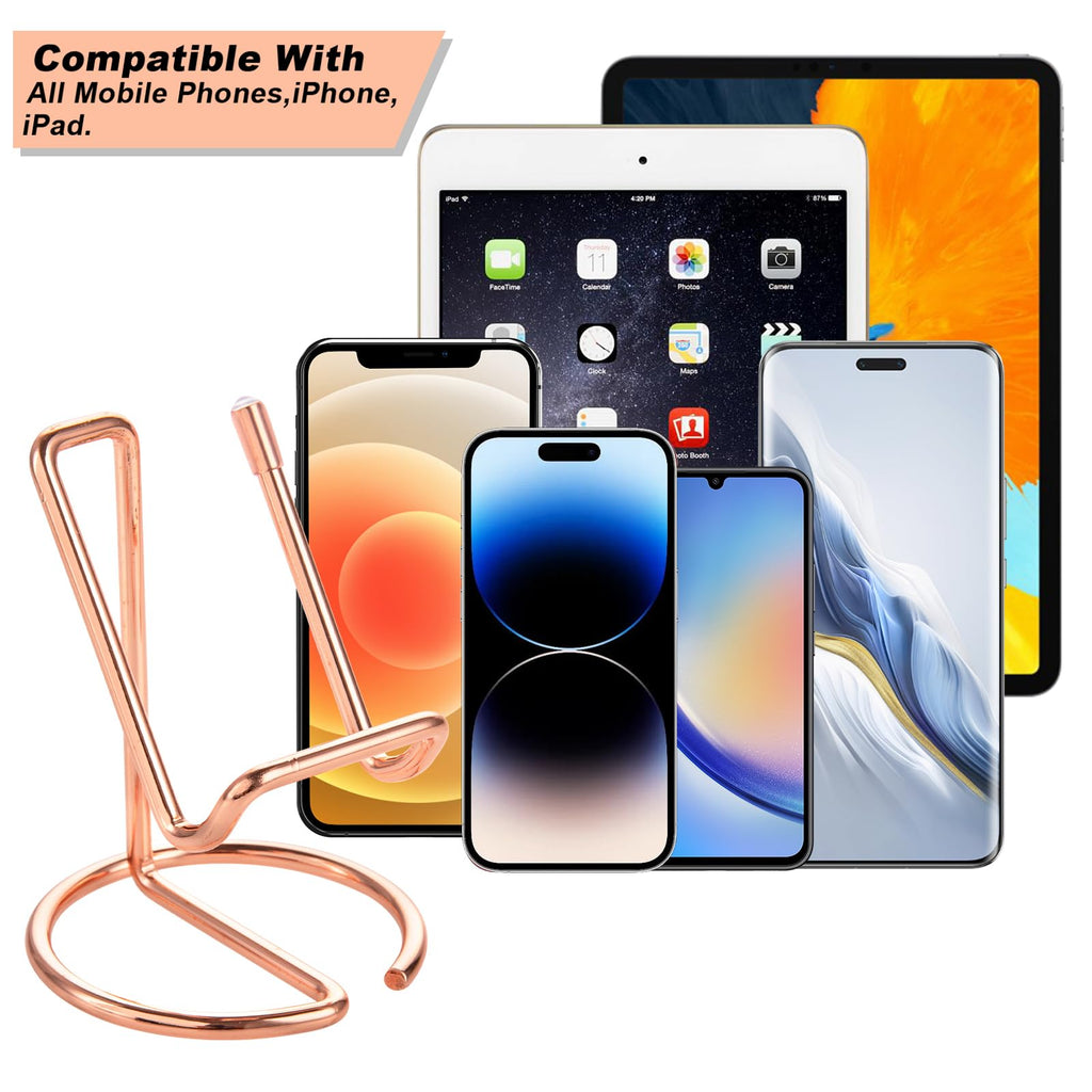 ROPOSY Cell Phone Stand for Desk, Cute Metal Black Cell Phone Stand Holder Desk Accessories, Compatible with All Mobile Phones, iPhone, iPad