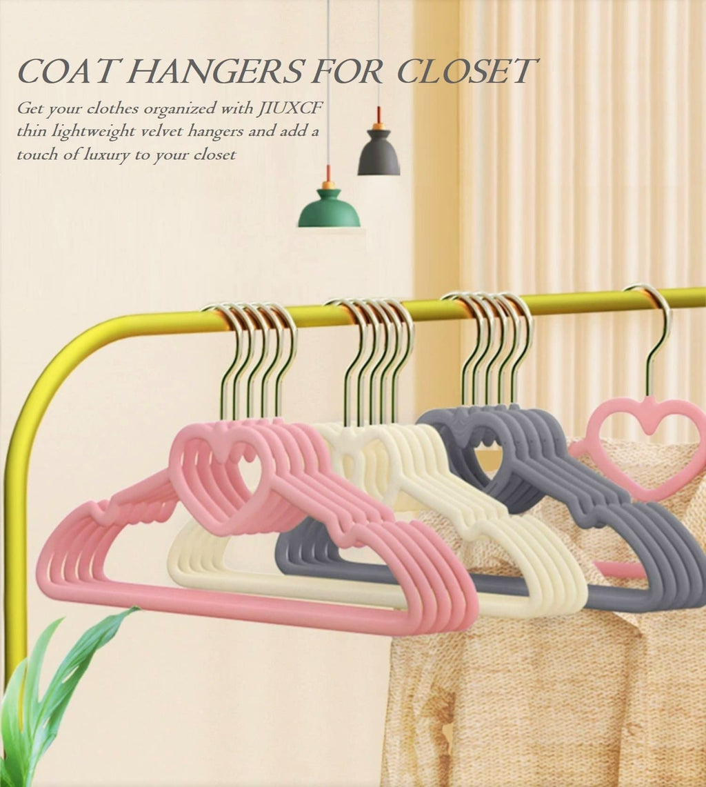 Velvet Hangers 20 Pack,16 Inch Non Slip Adult Heart Hanger (Black) | 360° Swivel Hooks, Cascade Design, Space Saving