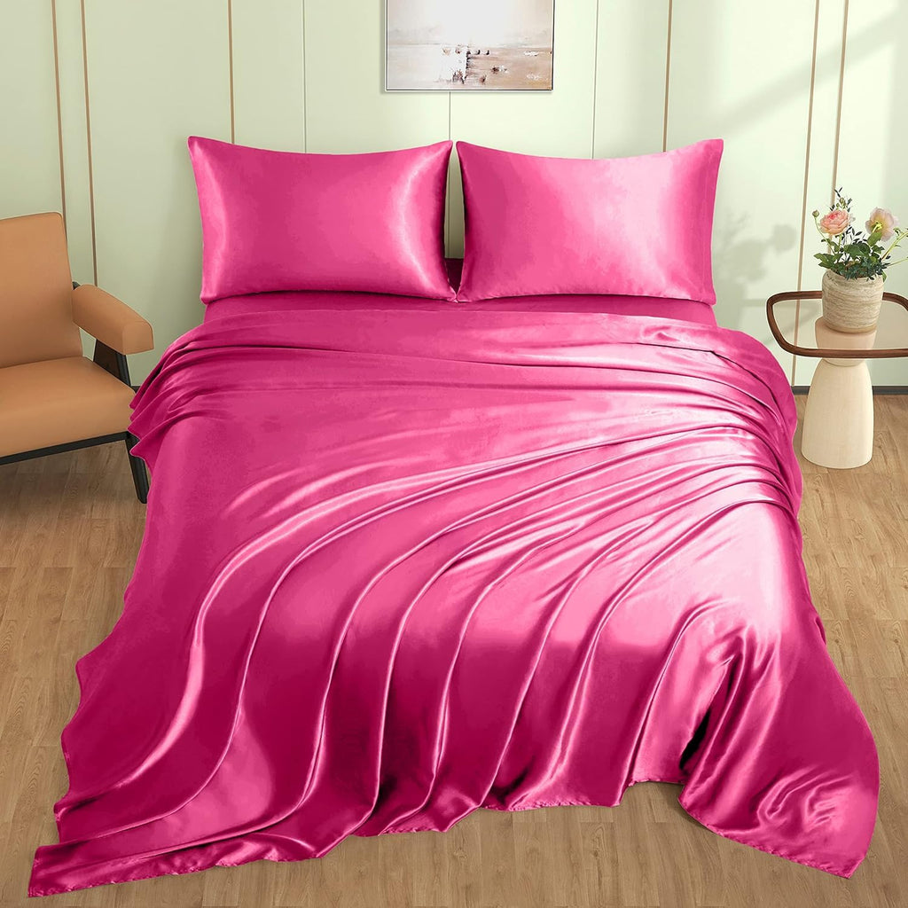 VACVELT 3pcs Beige Satin Sheets Twin Size Bed Set, 15 Inch Deep Pocket Silky Satin Sheet Set, Soft Satin Bedding Set Cooling & Luxury Bed Sheets, 1 Fitted Sheet + 1 Flat Sheet + 1 Pillowcase