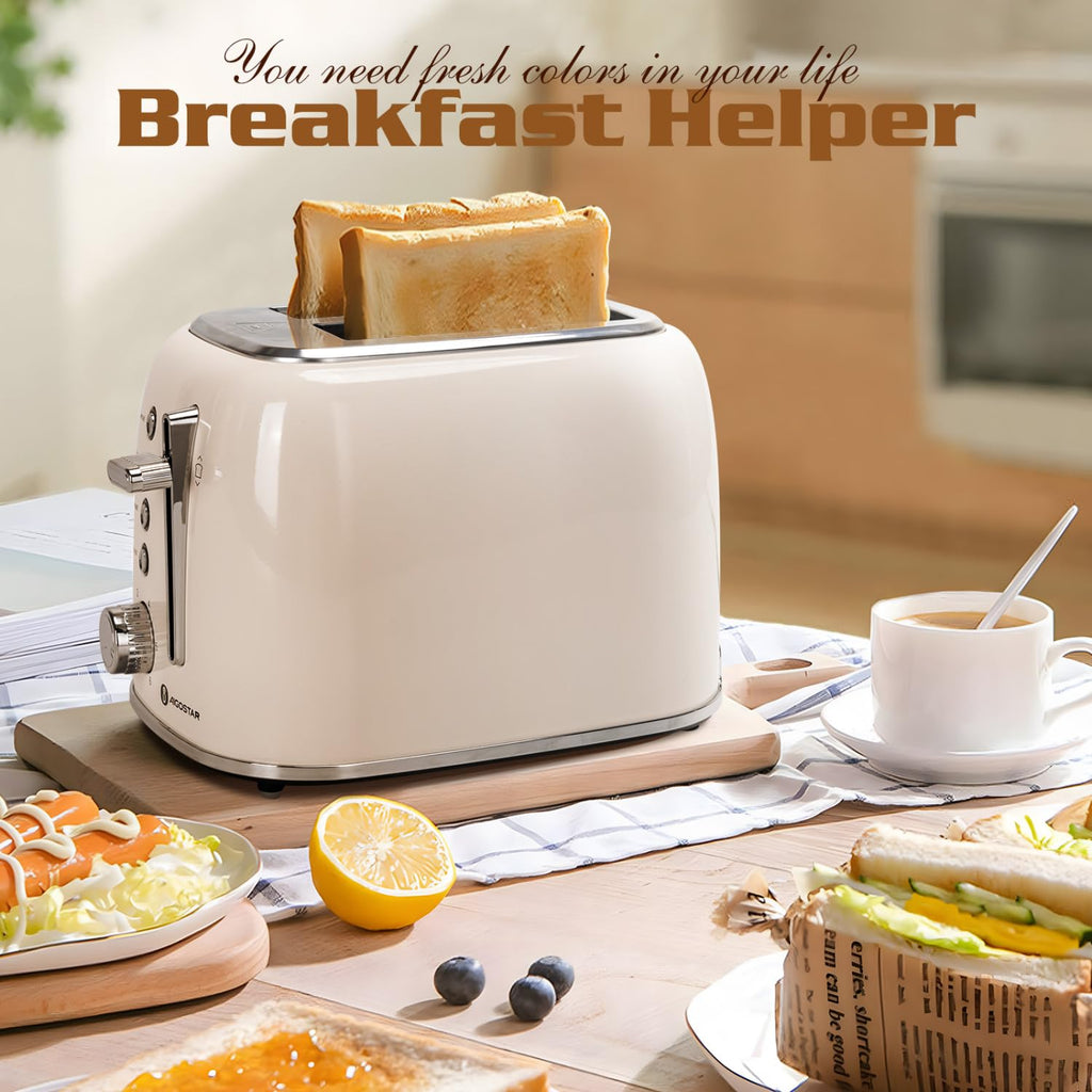 Aigostar Toaster 2 Slice Retro Toaster Stainless Steel, 1.6 inch Extra Wide Slots Bread Toaster Bagel, Cancel, Defrost Function, 6 Shade Settings & Removable Crumb Tray for Bread Waffle, Aqua Green