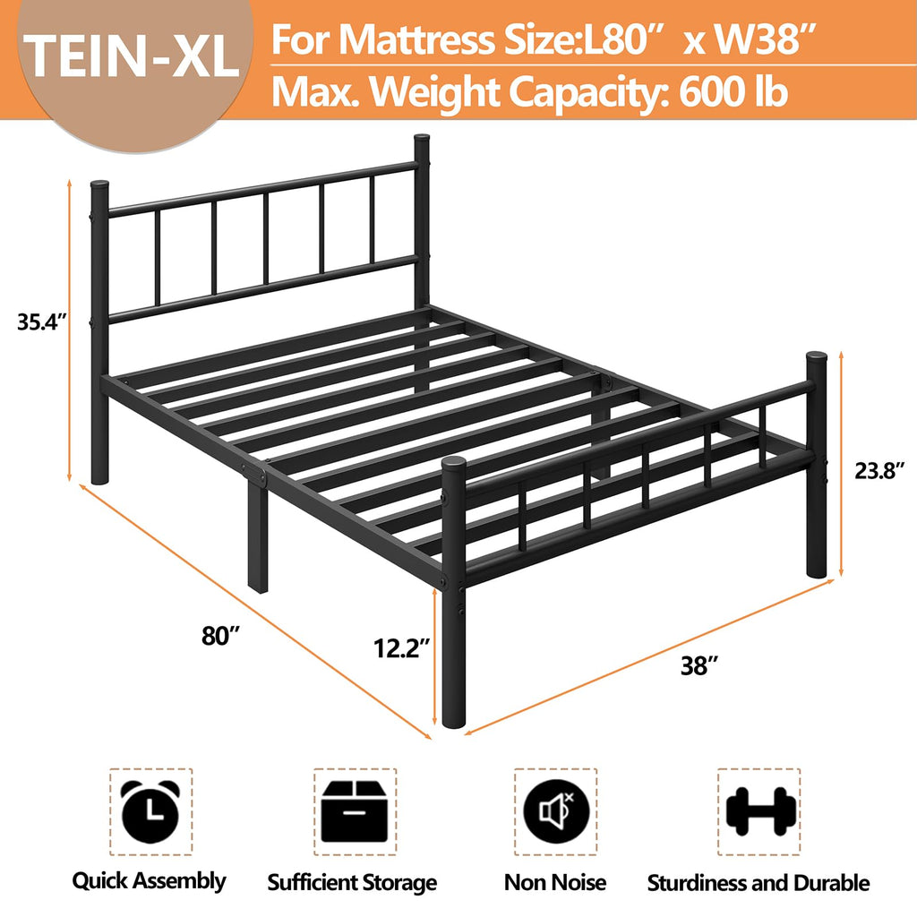 zizin Twin Size Metal Bed Frame with Headboard & Footboard 14 Inch Metal Platform Mattress Foundation Support with Steel Slat, Under Bed Storage, No Box Spring Needed