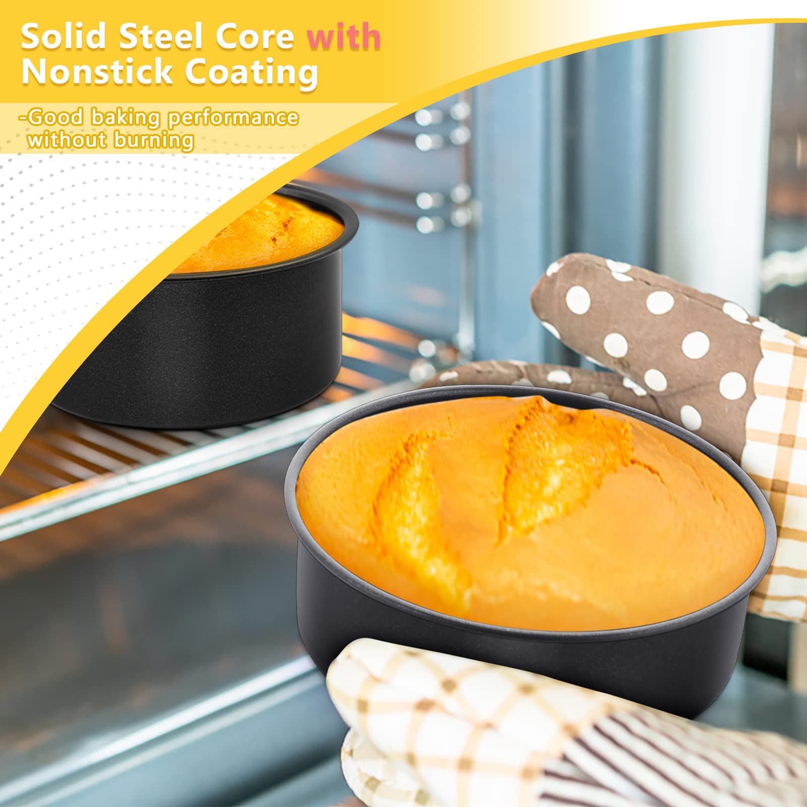 E-far 4 Inch Cake Pan Set of 3, Nonstick Stainless Steel Mini Round Cake Pans Tin, Small Size for Baking Smash Cakes/Cheesecake, Stainless Steel Core & Non-toxic Coating, Straight Side & 2 Inch Deep