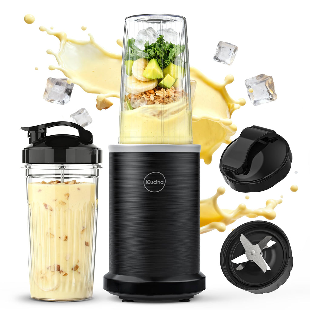 iCucina Smoothie Blender, Personal Blender for Shakes and Smoothies, 700W Pulse Technology Single Serve Blenders with 2 x 28oz Protable Cups for Ice Crush, Frozen Fruit Drinks