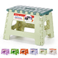 ACSTEP 9 Inch Folding Step Stool 300 LB Capacity Plastic Foldable Step Stools for Kids and Adults, Folding Stool Suitable for Kitchen, Stepping Stool with Handle Bicolor Green Small Step Stool 1PC