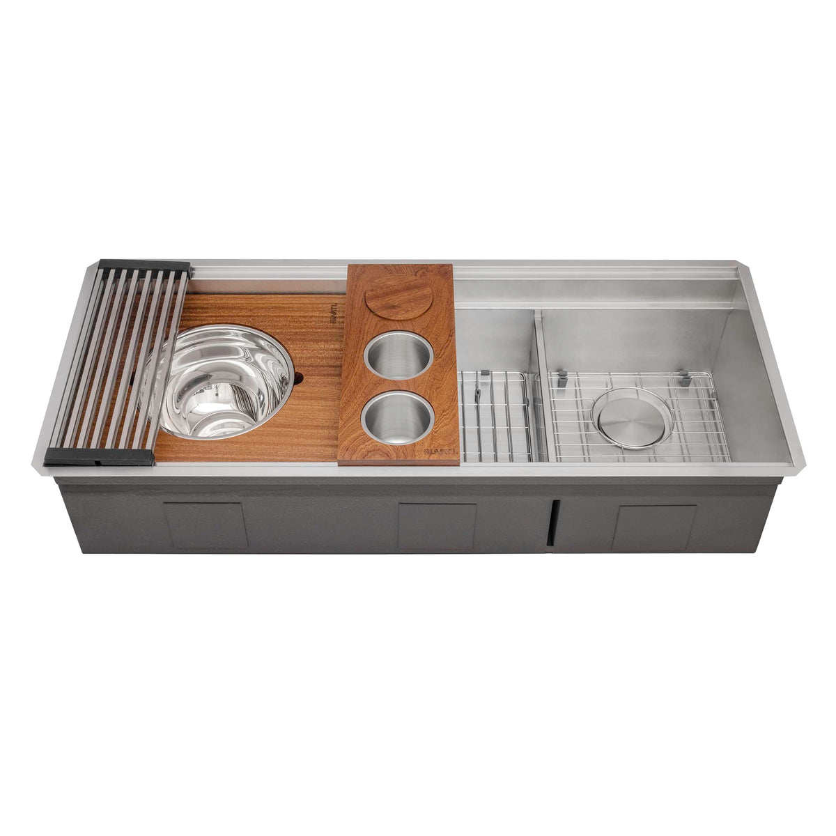 Ruvati 33-inch Workstation Kitchen Sink - Dual Tier Double Bowl Kitchen Sink - Low Divide Undermount Sinks - 16 Gauge Stainless Steel Kitchens Sinks - RVH8255