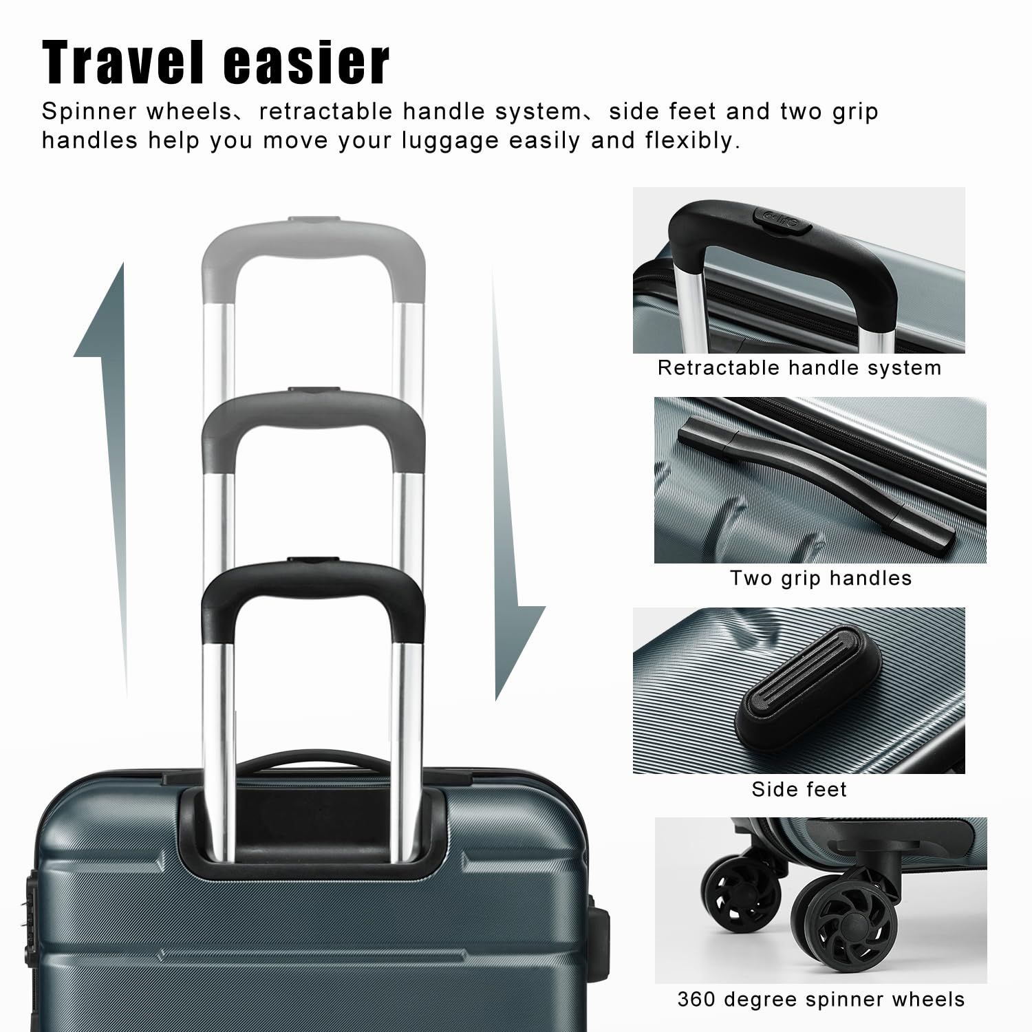 Coolife Luggage Suitcase Carry-on Spinner TSA Lock USB Port Expandable (only 28’’) Lightweight Hardside Luggage (Teal Blue, S(20in_carry on))