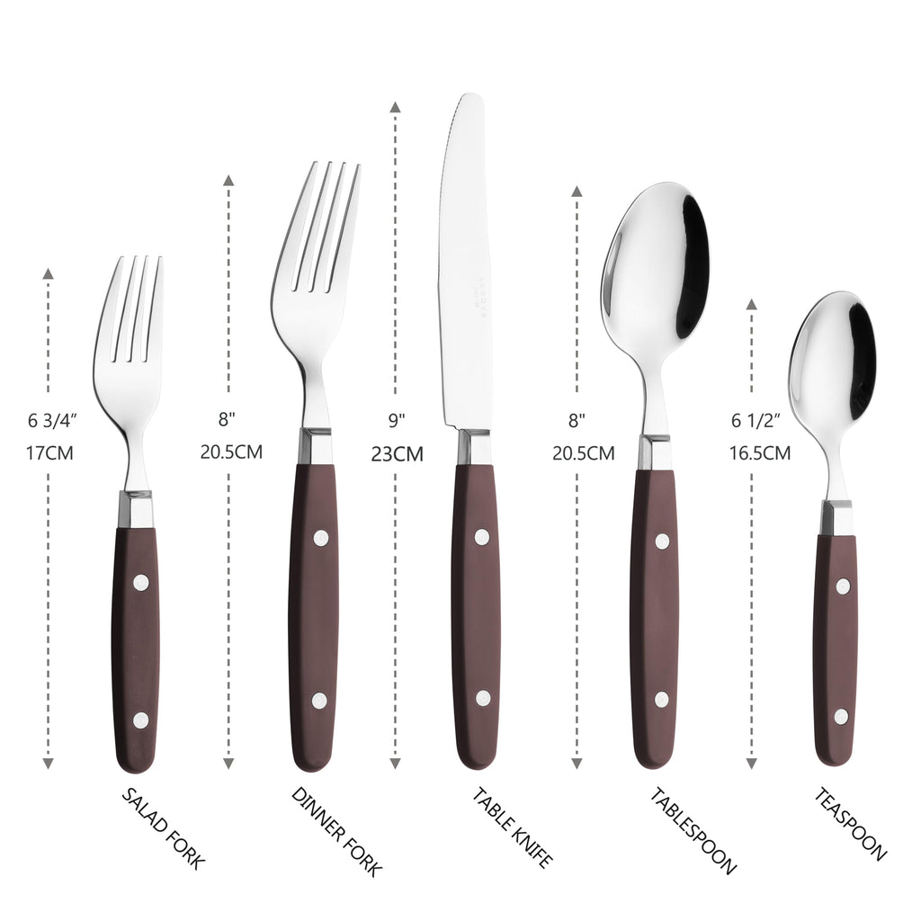 ANNOVA Silverware Set, Retro/Rivet Colorful Stainless Steel Tableware Kitchen Flatware Set Utensils, Includes Dinner Knives, Forks, Spoons, Salad Forks & Dessert Spoons (Brown, 20 Pieces)