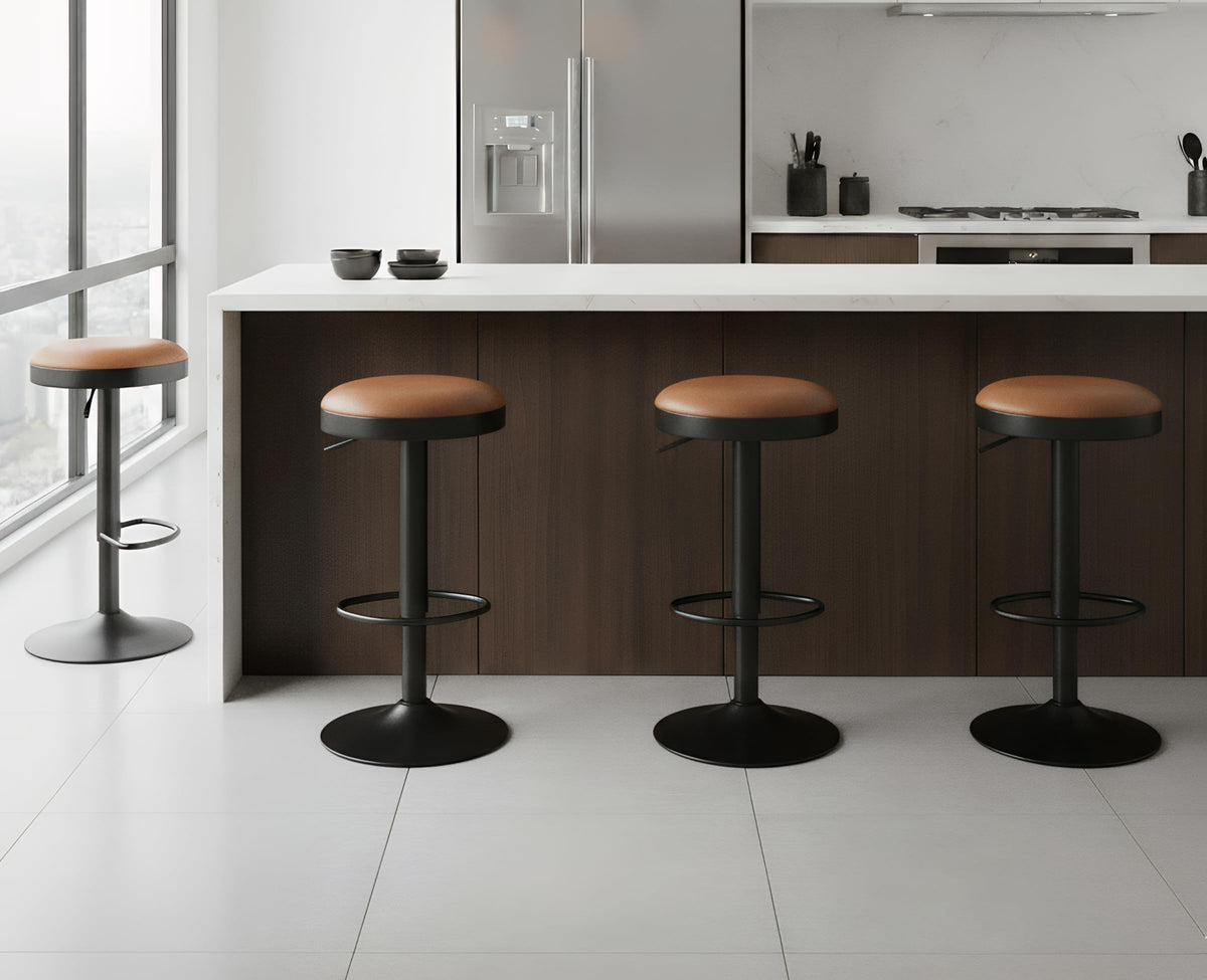 EALSON Modern Swivel Bar Stool Adjustable Counter Height Backless Barstools with Metal Base Leather Upholstered Round Bar Stool Chairs for Kitchen Island/Pub/Breakfast Bar, Beige 1PC