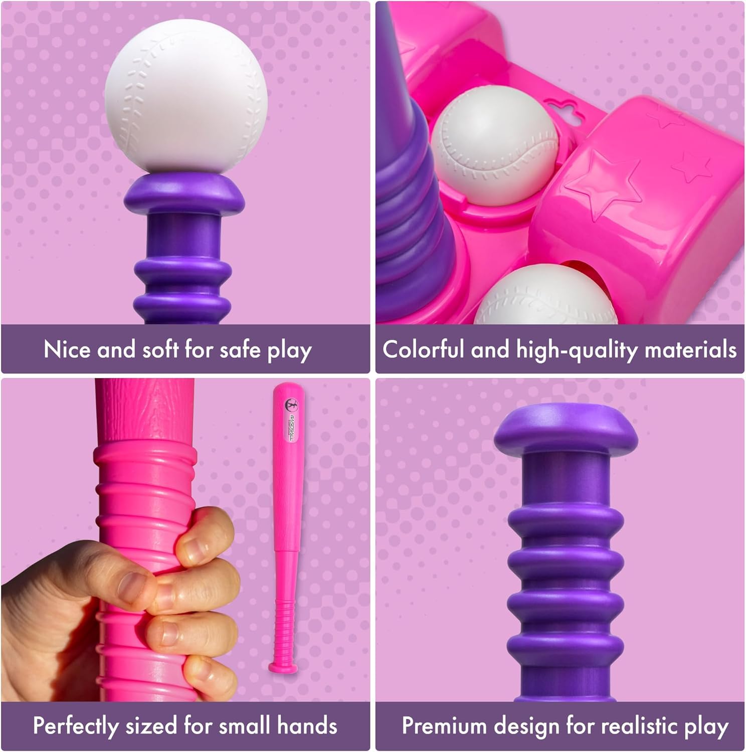 T Ball Stand for Kids and Toddlers 1-3, 3-5, 5-8. Baseball Set Includes 6 Large Balls, an Adjustable Tball Batting Tee, and a Pitching Machine. Kids Bat and Ball, T-Ball Sets for Kids