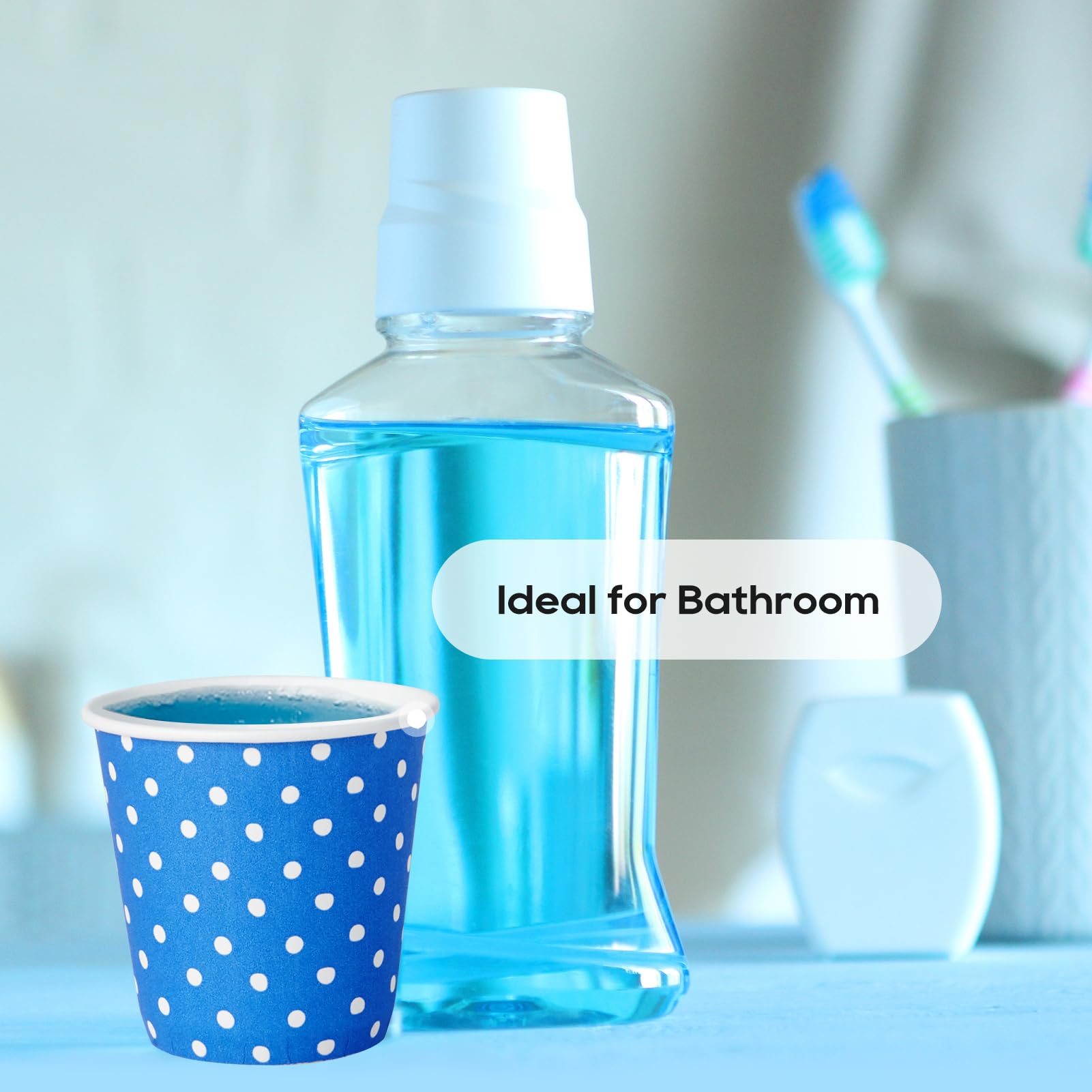[300 Pack] 3 oz Paper Cups, Blue Mouthwash Cups, Disposable Bathroom Cups, Cold Beverage Drinking Cup for Water Coolers, Party, Home and Office