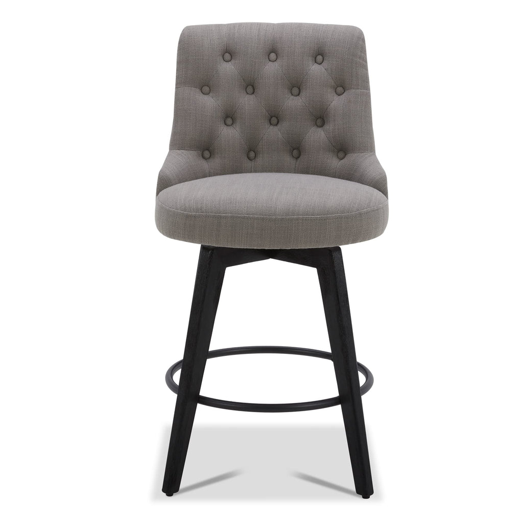 Watson & Whitely Counter Height Bar Stools, Performance Fabric Upholstered Modern Swivel Barstool with Back, Solid Wood Legs, 26" H Seat, Flint Grey