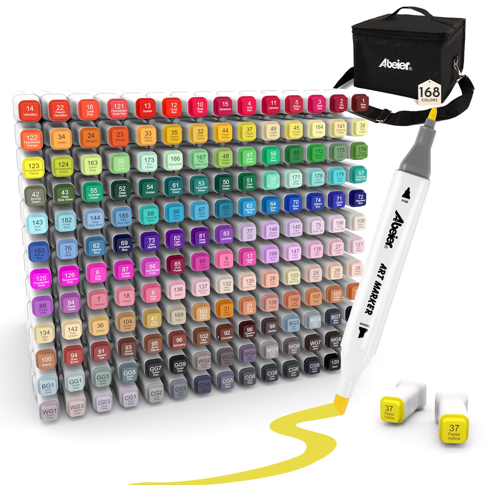 ABEIER Alcohol Markers, 100 Colors Dual Tip - Chisel& Fine, Coloring Markers Perfect for Adults, Ideal For Book Drawing Sketching Painting, Card Making
