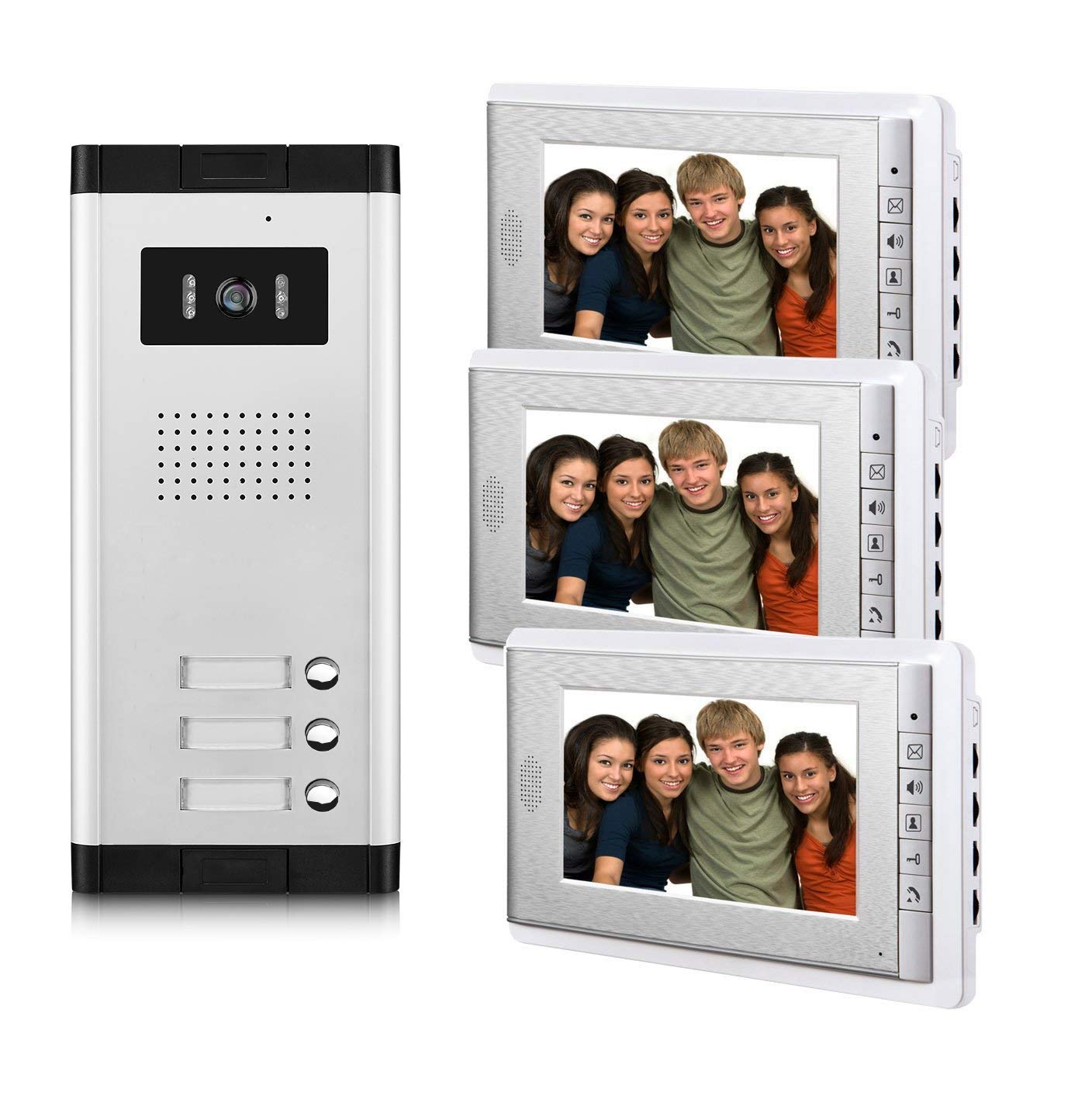 2 Units Apartment Video Intercom System, 7 Inch Monitor Wired Video Doorbell Door Phone Kits, Indoor Outdoor IR Camera, Monitoring, Unlock, 2 Way Intercom for Home Apartment