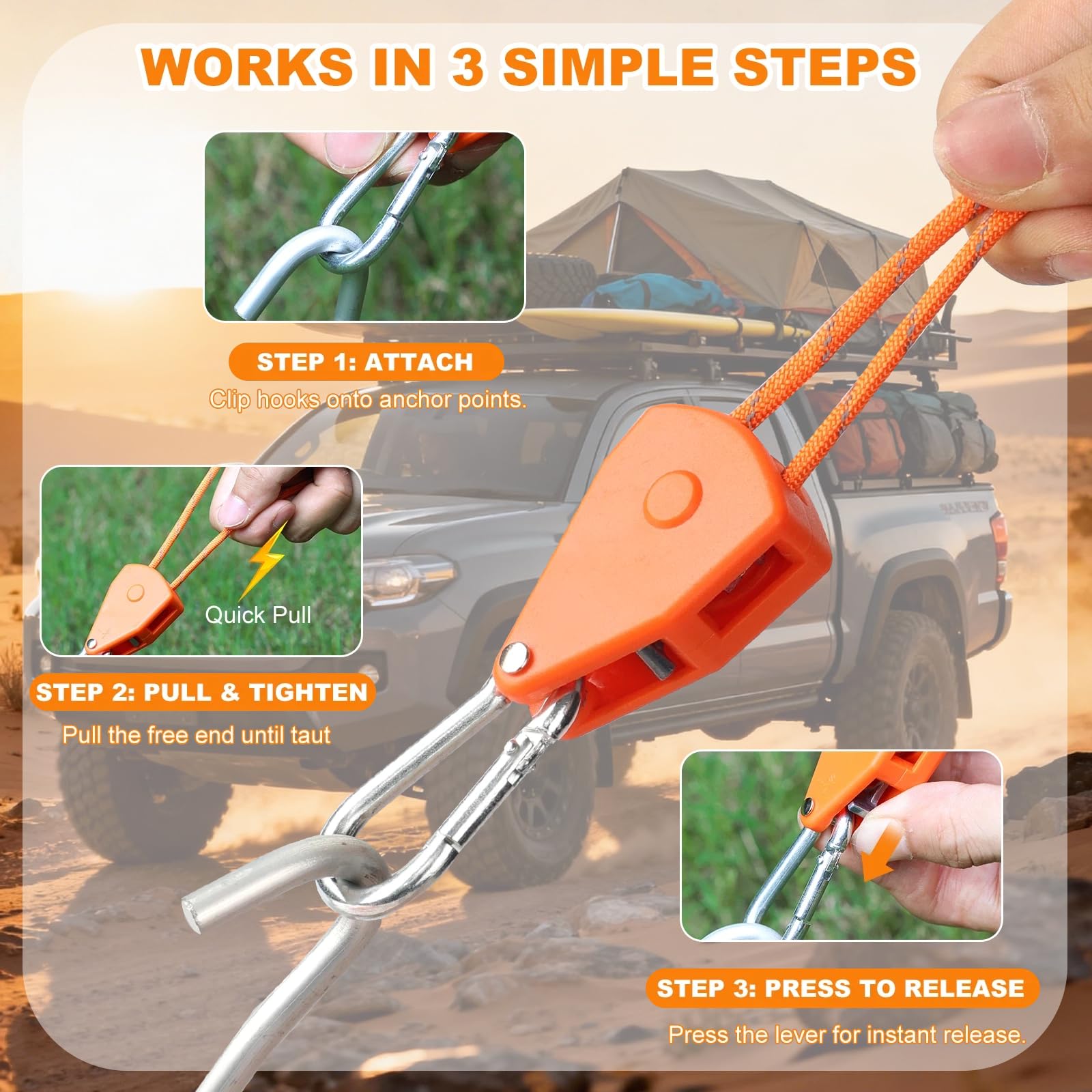 Longer 14ft Retractable Paracord Rope Tie Down Ratchet Strap Small Straps Mini Rope Cam Lock Tent Canopy Tie Down Adjustable Outdoor Windproof Tightener Tensioner Hanger Grow Light 4 Pack 1/8"
