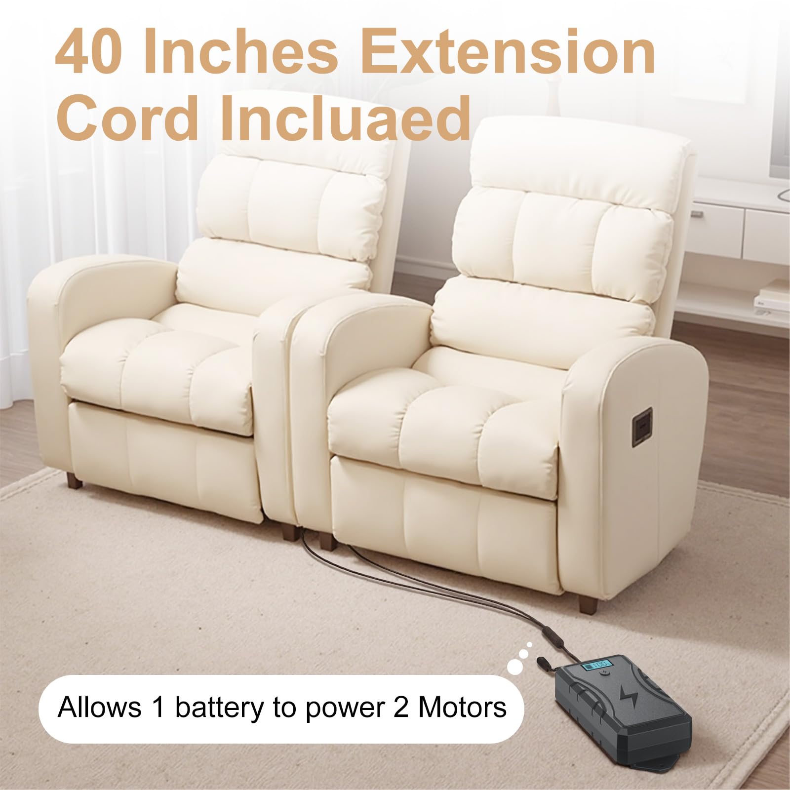 Battery Pack for Reclining Furniture without Charger, 2500mAh Universal Recliner Battery Pack Rechargeable with LED Display for Electric Recliner, Sofa, Couch, Lift Chair, 2-Pin Motion Furniture