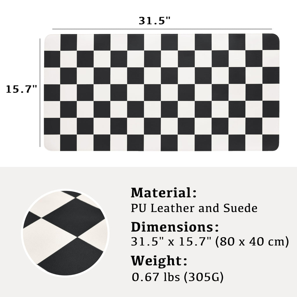 Ohocut Checkered Desk Mat, Large Cute Aesthetic Retro PU Leather Computer Laptop Desk Mat, Non-Slip Waterproof Mouse Keyboard Pad, Desk Writing Mat for Work/Home (Beige, 23.6" x 13.7")