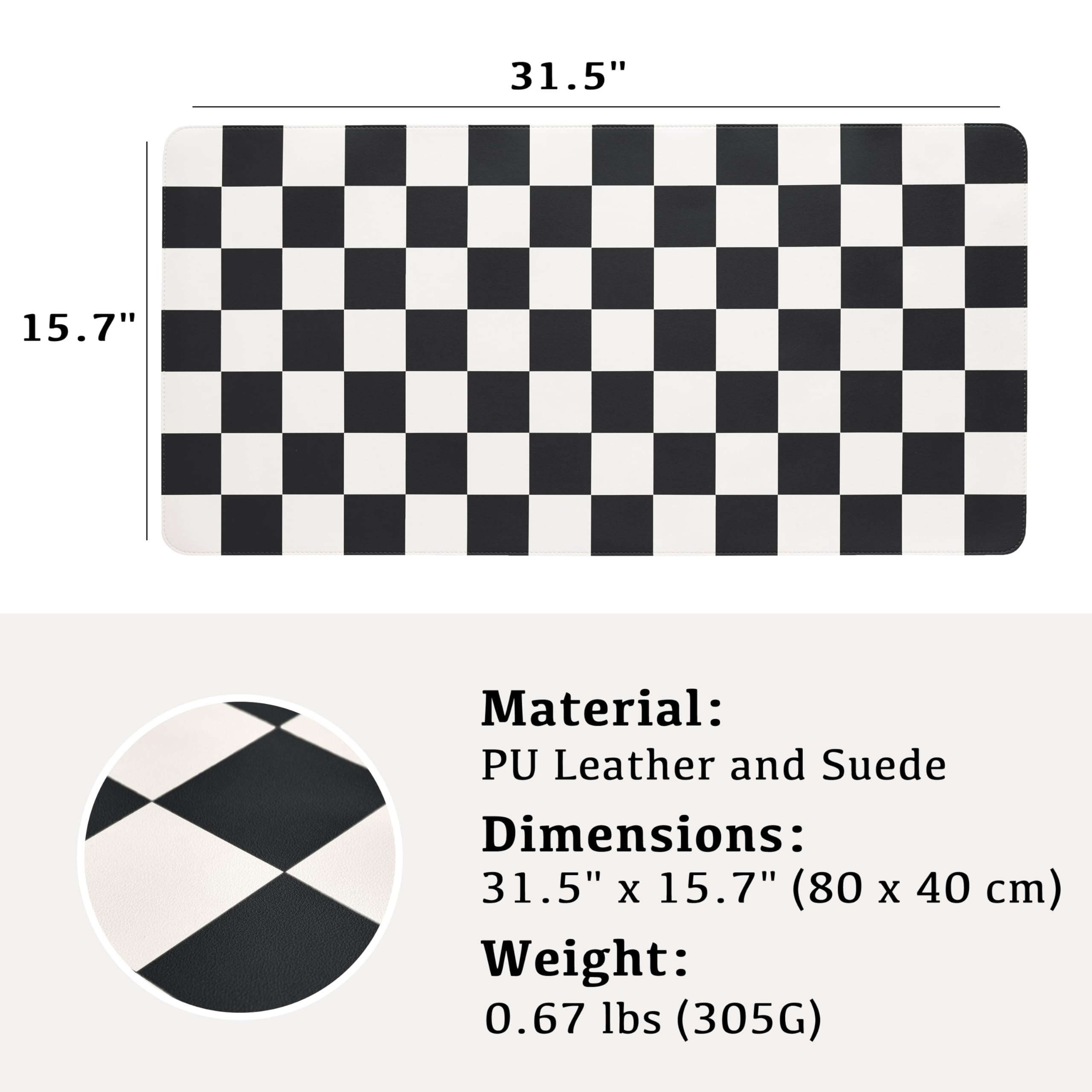 Ohocut Checkered Desk Mat, Large Cute Aesthetic Retro PU Leather Computer Laptop Desk Mat, Non-Slip Waterproof Mouse Keyboard Pad, Desk Writing Mat for Work/Home (Beige, 23.6" x 13.7")