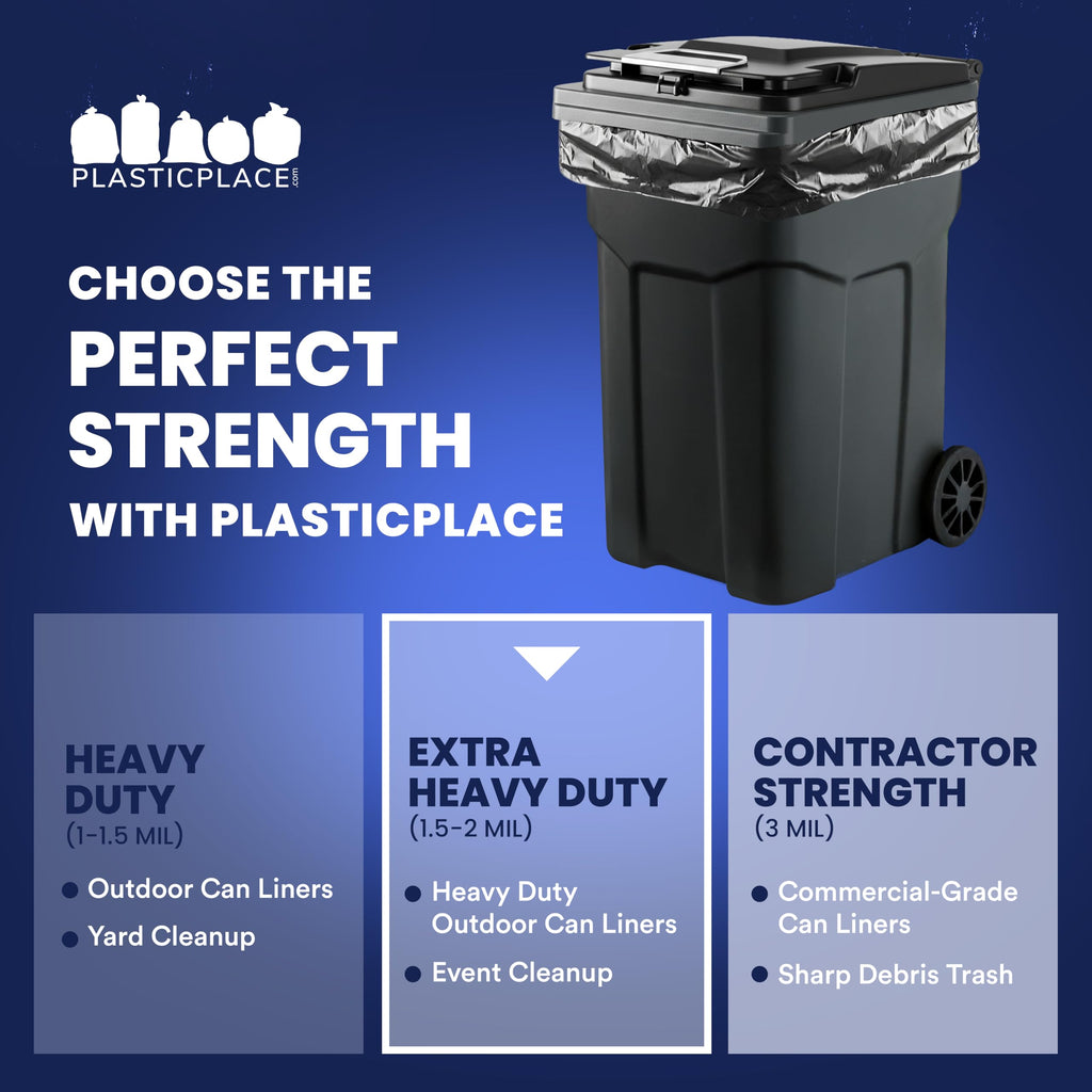 Plasticplace 64-65 Gallon Trash Can Liners for Toter │ 1.5 Mil │ Black Heavy Duty Garbage Bags │ 50” x 60” (25 Count)
