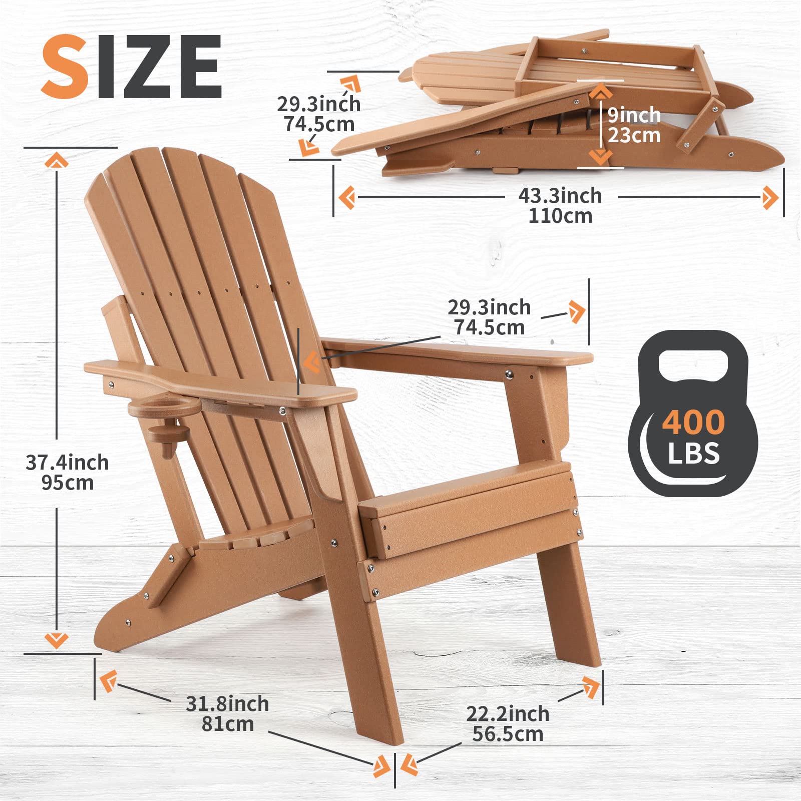 FUNBERRY Folding Adirondack Chair, Fire Pit Chairs with Cup Holder | HDPE All Weather, Quick-Folding, No Rot or Rust or Crack, UV Fade Shield, 400LBS Weight Capacity, Easy-Clean for Outside