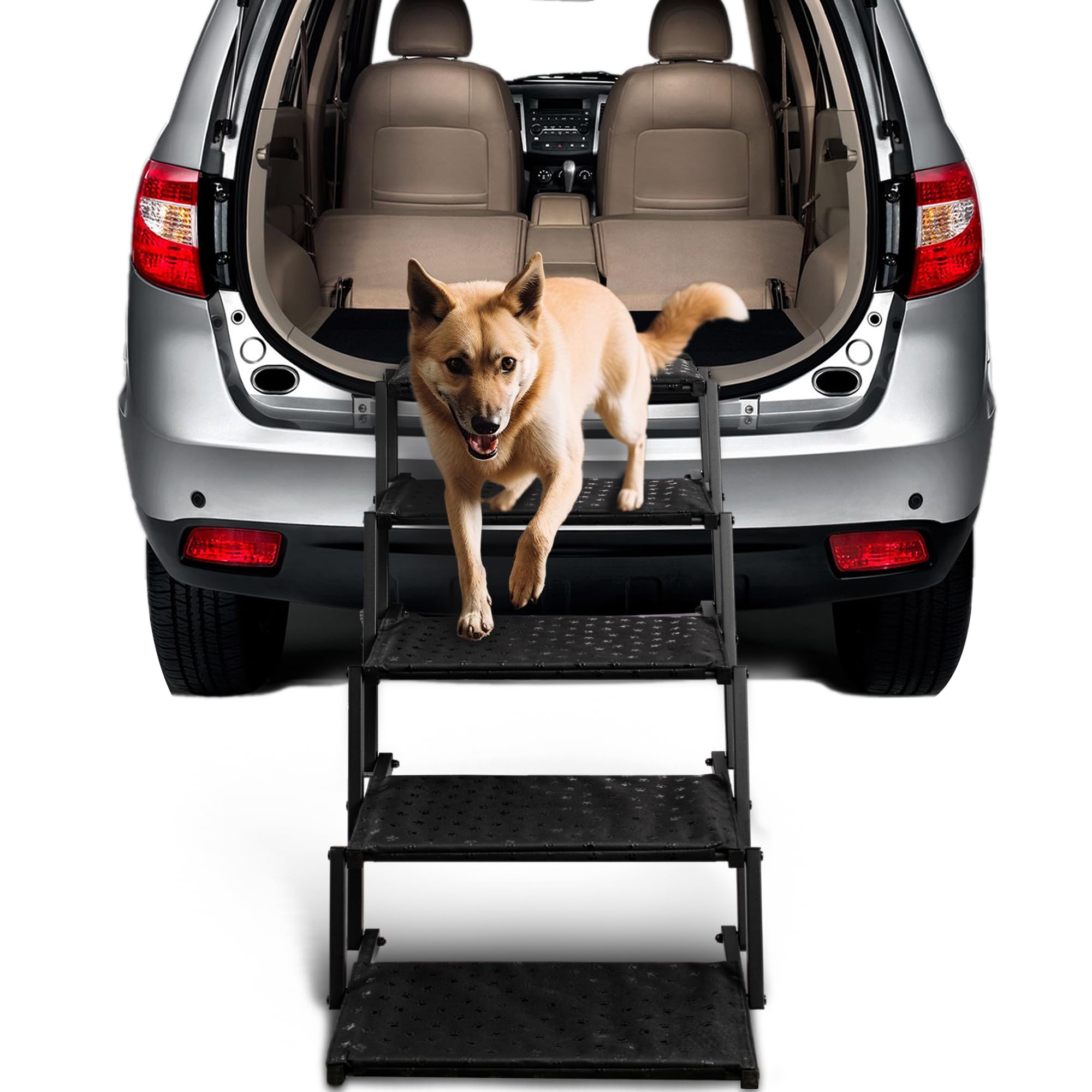 Dog Stairs for Car - Foldable Dog Ramps for Large Dogs with Non Slip Surface, Portable Dog Steps for Cars and SUV, Truck, Support Up to 200 Lbs
