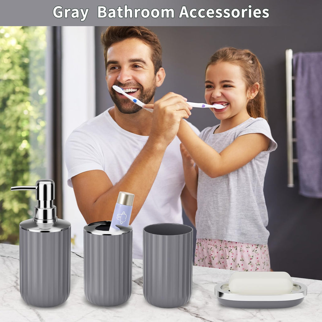 XLHOMO 24 PCS Black Bathroom Accessories Set with Shower Curtain and Rugs, Bathroom Decor Set with Trash Can, Toilet Brush, Soap Dispenser, Toothbrush Holder, Tumbler, Soap Dish and Jars