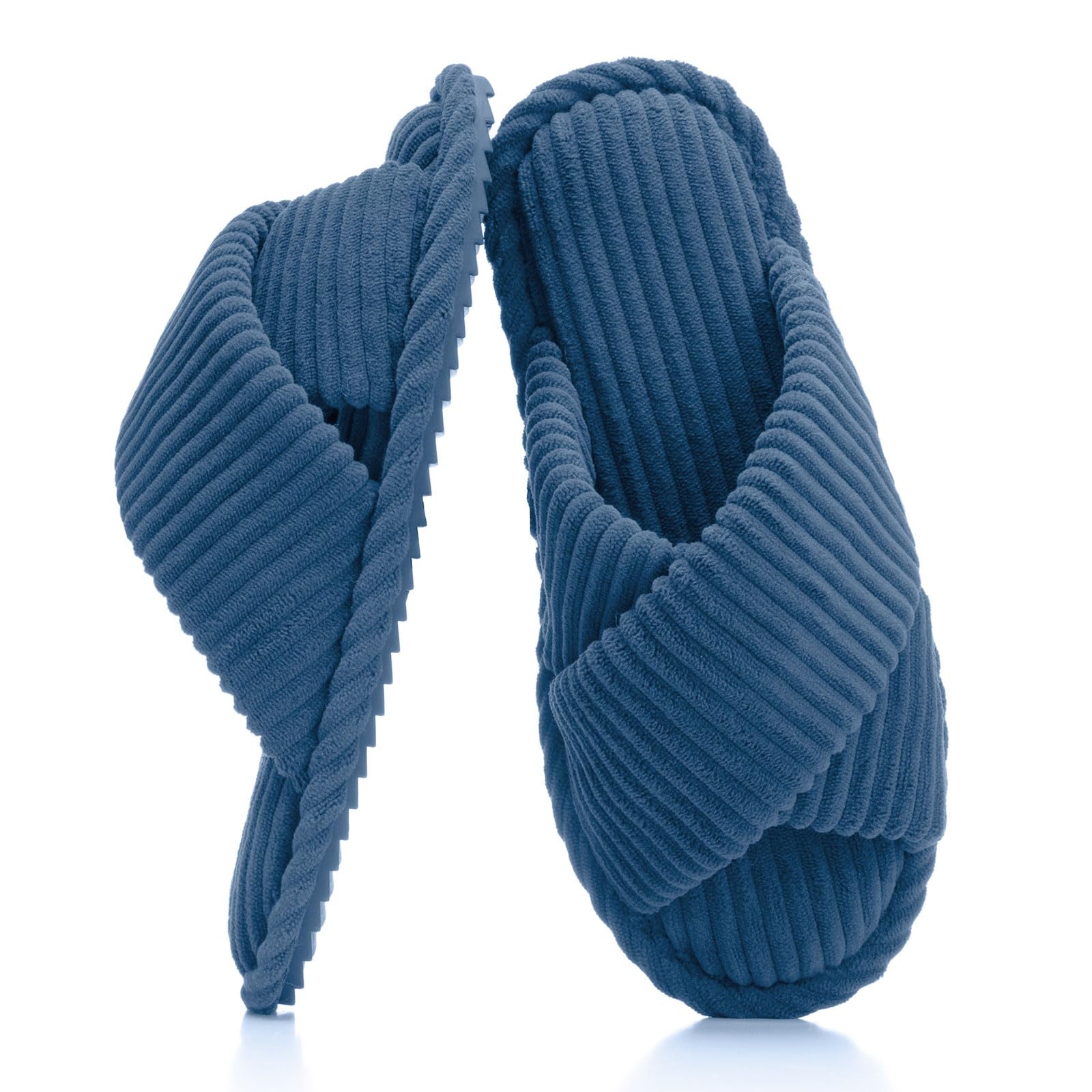 GOEWY Slippers for Women Memory Foam House Bedroom Corduroy Crossbands Open Toe Slides Sandals Shoes Comfy Trendy Gift for womens Anti-Skid sole