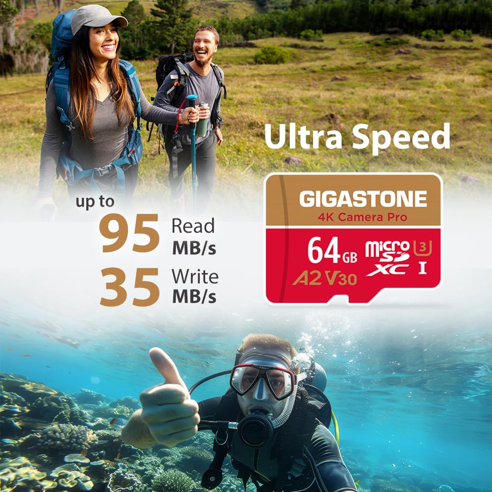 【5-Years Data Recovery】 GIGASTONE 64GB Micro SD Card 5-Pack, 4K Camera Pro, A2 V30 Compatible with Gopro, Dash Cam, DJI, Drone, Security Camera, Speed Up to 95MB/s, UHS-I U3 C10, with Adapter