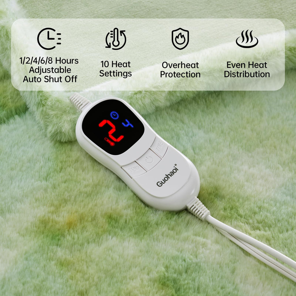 Guohaoi Heated Blanket Electric Throw, Soft Faux Rabbit Fur Electric Blanket with 10 Heating Levels 5 Sitting Timer Auto Off, Cozy Warm Heating Blankets, Machine Washable(50"×60" Beige)