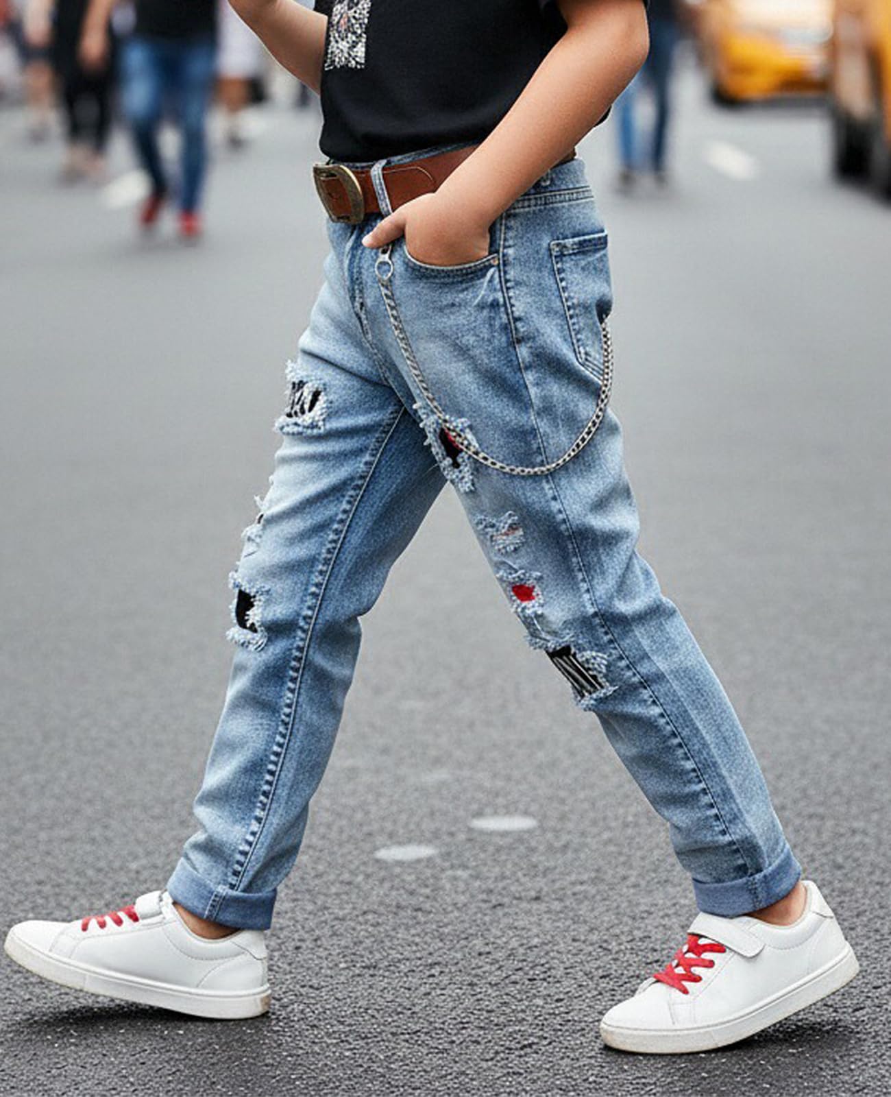 Boy's Skinny Fit Ripped Destroyed Distressed Stretch Slim Jeans Pants