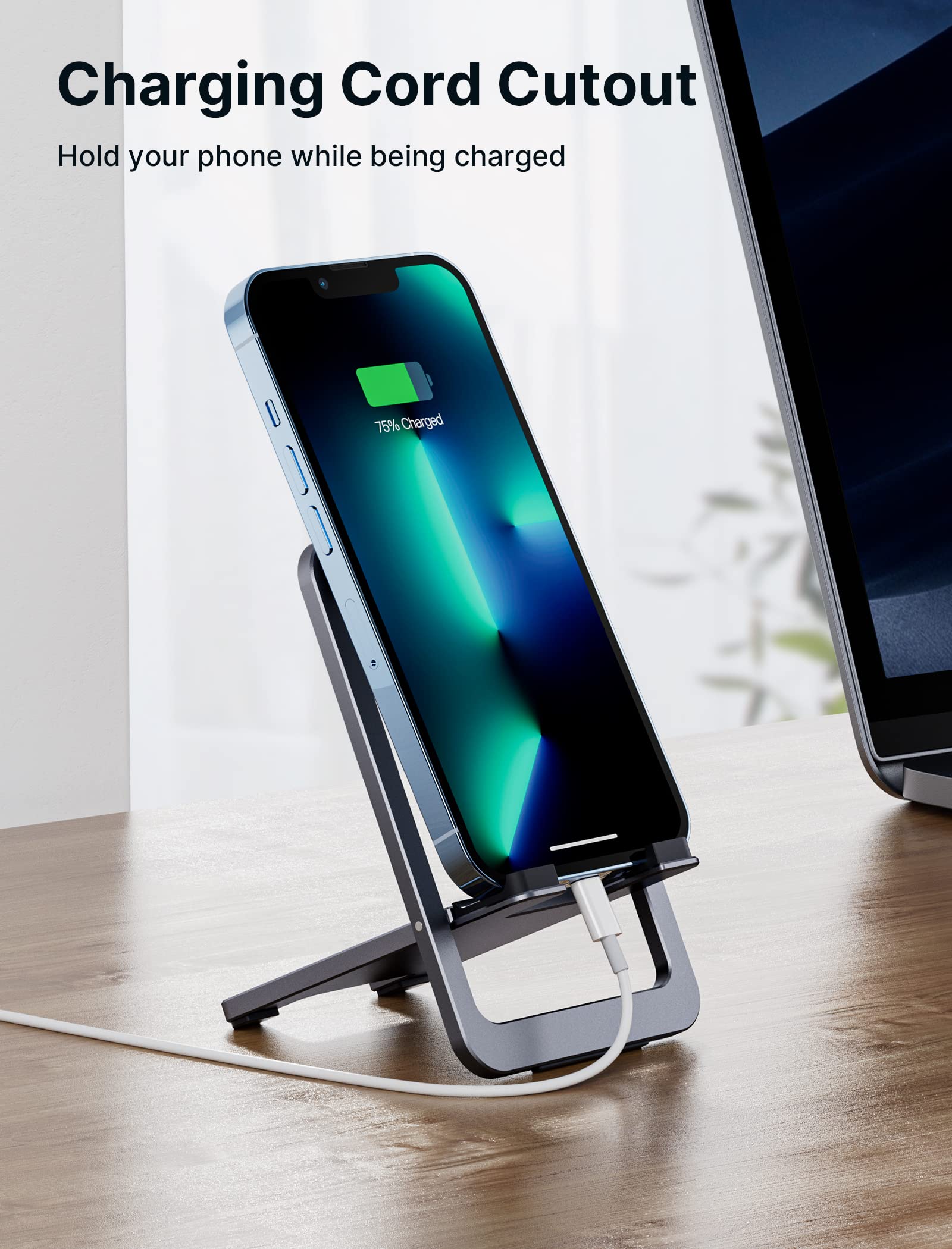 JSAUX Cell Phone Stand, Foldable Aluminum Adjustable Phone Holder for Desk Portable Travel Essentials Office Accessories for iPhone 17 16 15 14 13 Pro Max Samsung S25 S24 S23 Ultra Kindle-Black