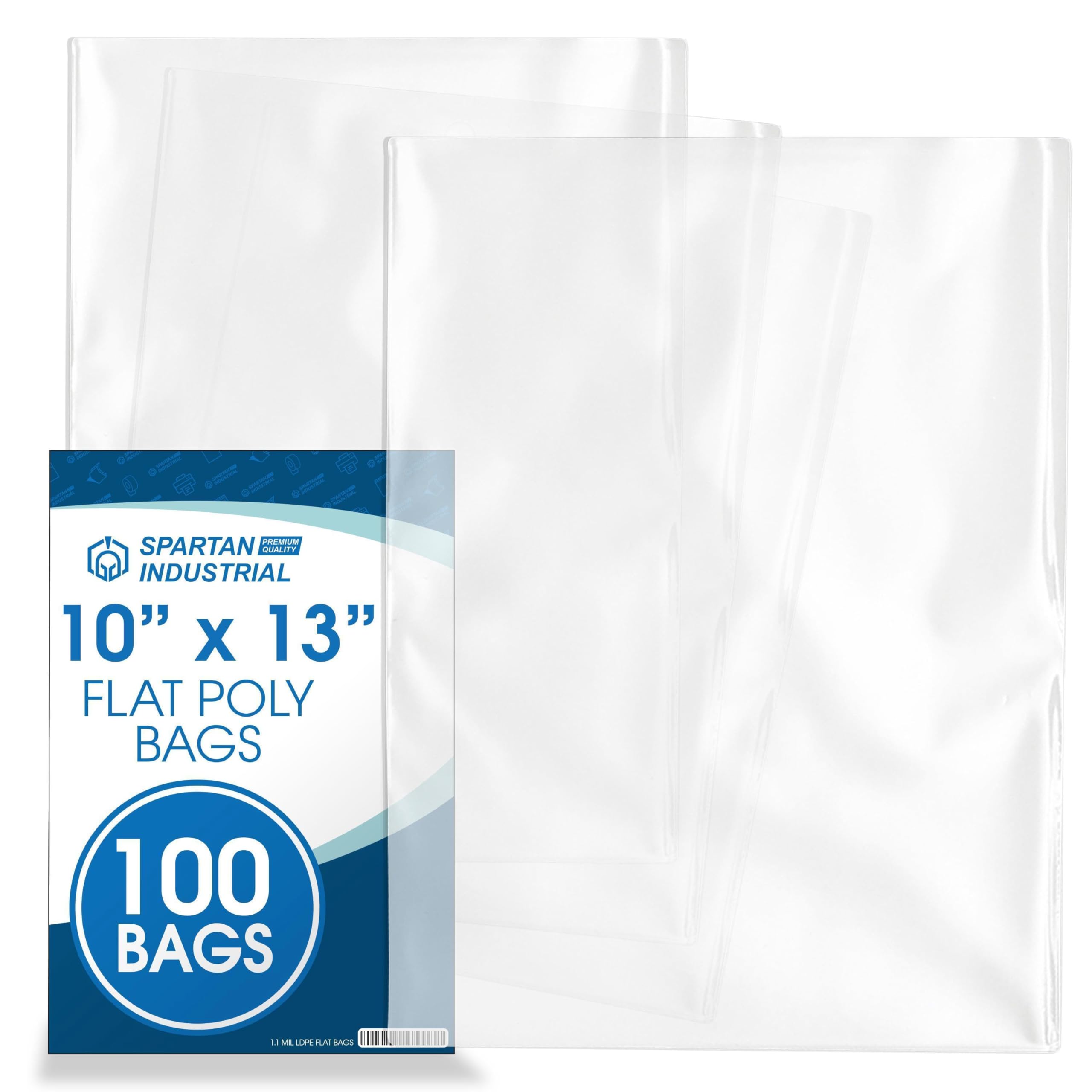 10" X 13" Open-End Flat Clear Poly Bags (100 Count) - 1.1 Mil Clear Plastic Bags for Packaging and Storage - No Adhesive Strip - Spartan Industrial