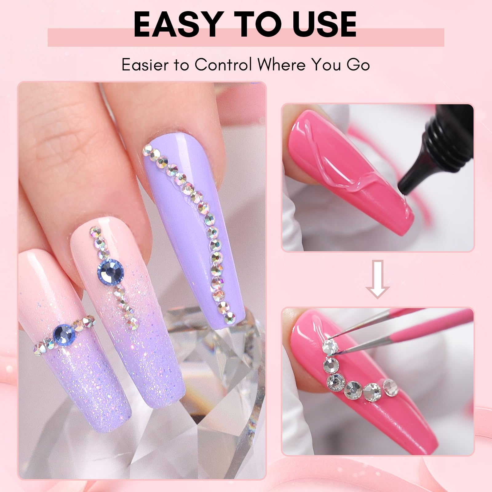 Makartt Rhinestone Glue for Nails: Super Strong Gel Nail Glue for Nail Charms Gems Decorations, 3D Gel Nail Art Bling Jewel Diamonds for Salon & DIY Manicure, 30ML UV Lamp Cured Need Beauty Gifts