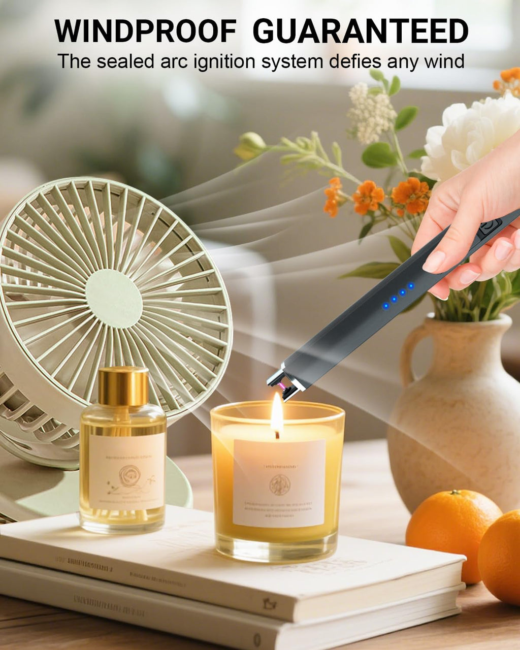 FUKKUDA Electric Candle Lighter with Safety Switch - USB Rechargeable Windproof & Flameless Plasma Arc Lighter for Easter Basket Stuffers (Rose Gold)
