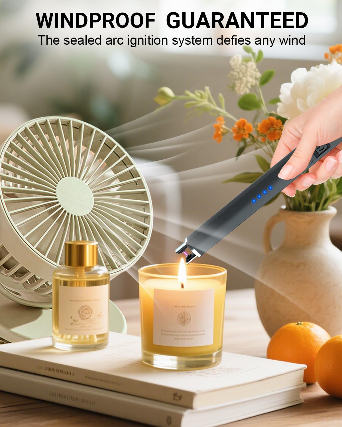 FUKKUDA Electric Candle Lighter with Safety Switch - USB Rechargeable Windproof & Flameless Plasma Arc Lighter for Easter Basket Stuffers (Rose Gold)