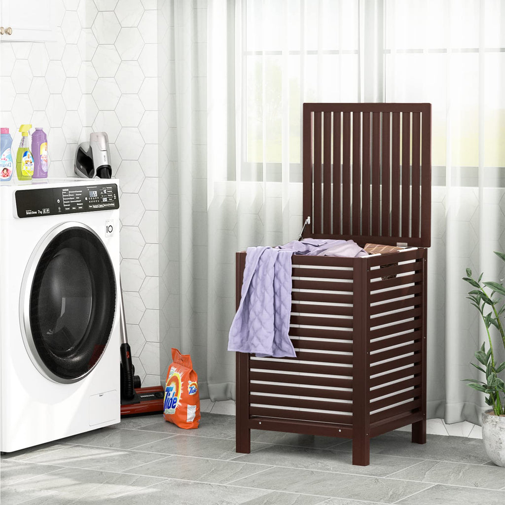 Homykic Bamboo Laundry Hamper with Lid, 120L Large Clothes Laundry Sorter with Removable 2-Section Liner Bag, Raised Laundry Basket Organizer for Clothing, Bathroom, Bedroom, Laundry Room, Black