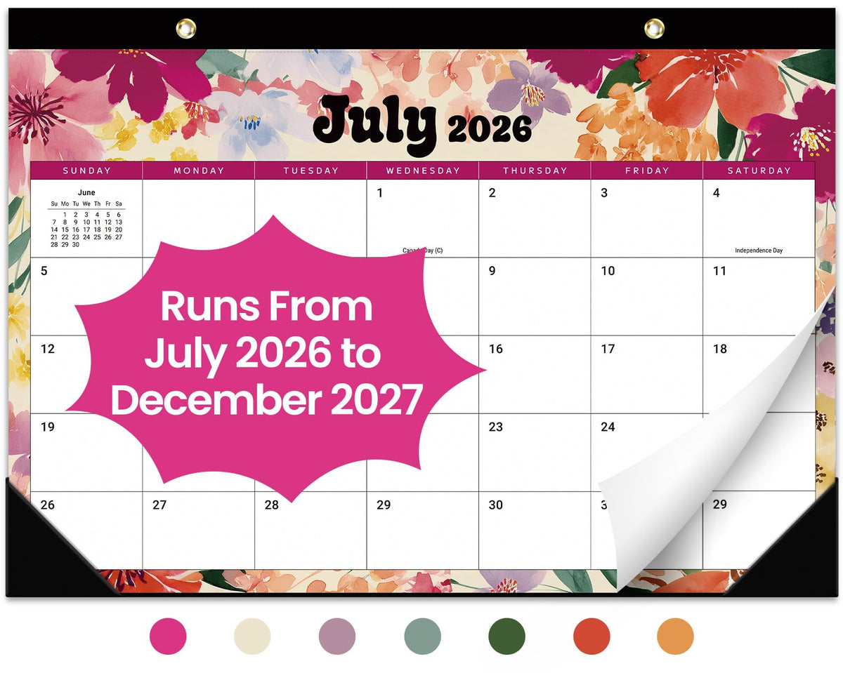 Desk Calendar 2026-2027, 21-Month Calendar Runs Until June 2027, Large 17" x 12" Monthly Desktop & Wall Calendar for Home & Office - Floral