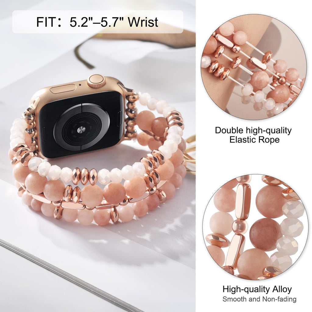 VISOOM Beaded Boho Bracelet Compatible for Apple Watch Band 40mm/38mm/41mm/42mm Series 11 10 9 8 7 SE Series 6/5/4 Women Fashion Cute Handmade Crystal Beads Stretchy Watch Strap for iWatch Bands 3/2/1