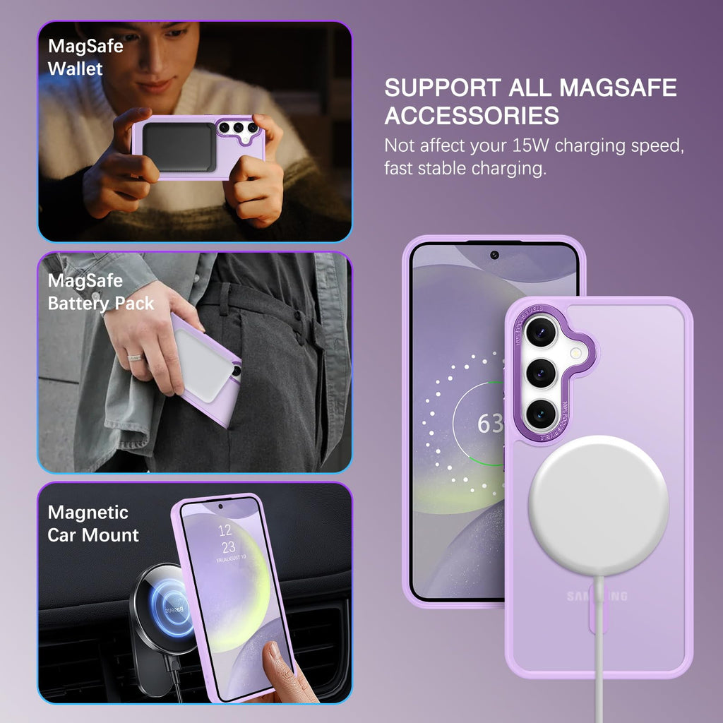 BENTOBEN Magnetic for Samsung Galaxy S24 Plus Case [Compatible with Magsafe] Translucent Matte Slim Thin Shockproof Anti-Yellow Women Men Protective Phone Cases Cover for Samsung S24 Plus 6.7", Black