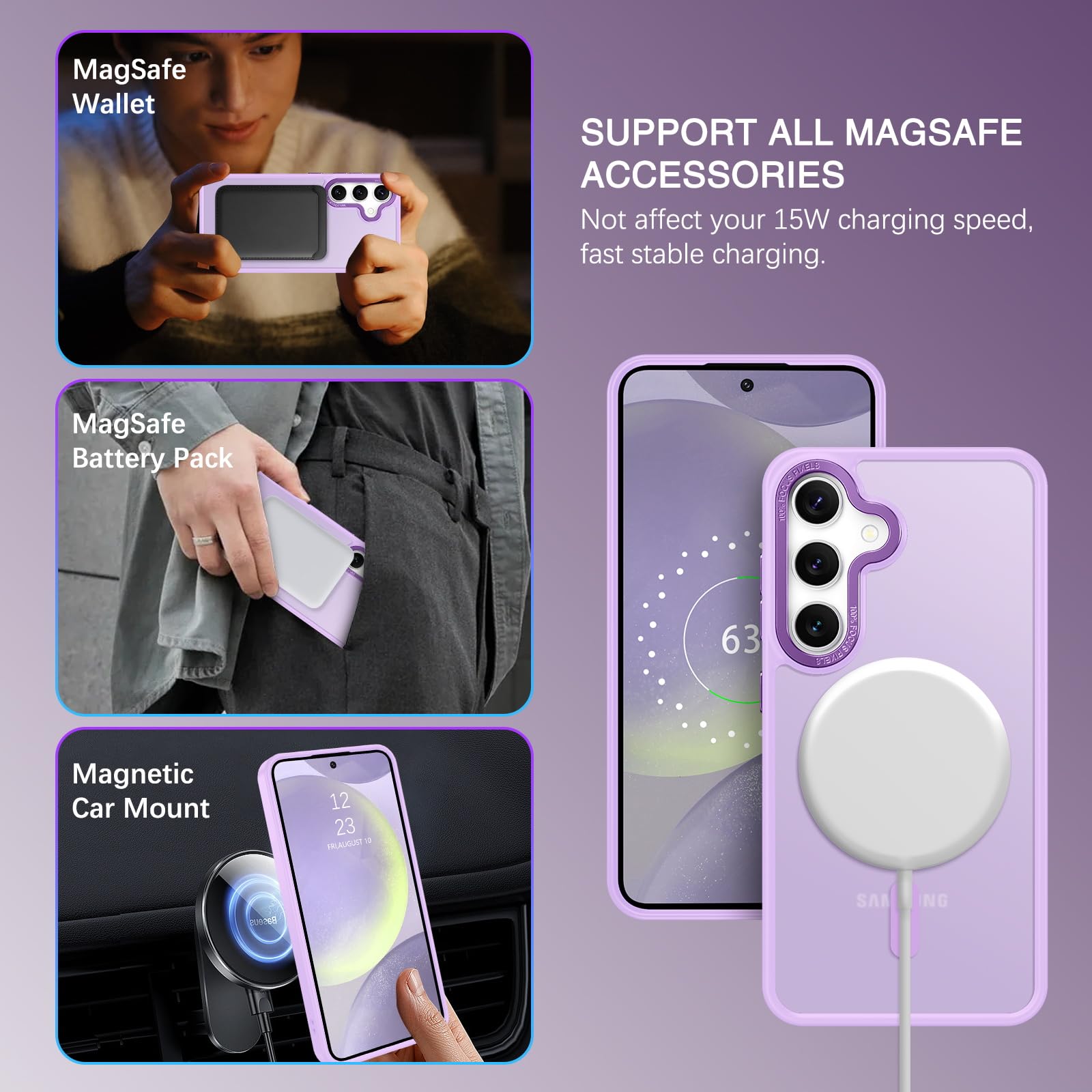 BENTOBEN Magnetic for Samsung Galaxy S24 Plus Case [Compatible with Magsafe] Translucent Matte Slim Thin Shockproof Anti-Yellow Women Men Protective Phone Cases Cover for Samsung S24 Plus 6.7", Black