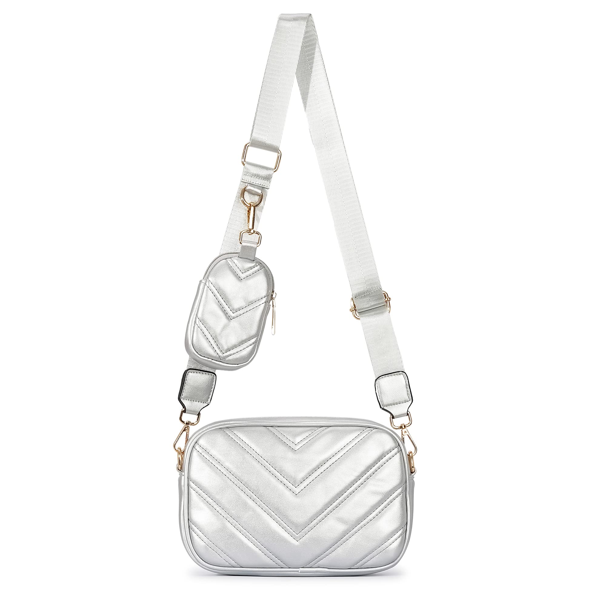 Herald Chevron Quilted Small Crossbody Bag with Coin Purse Pouch, Women Square Camera Side Shoulder 2 Size Handbags | Chevron