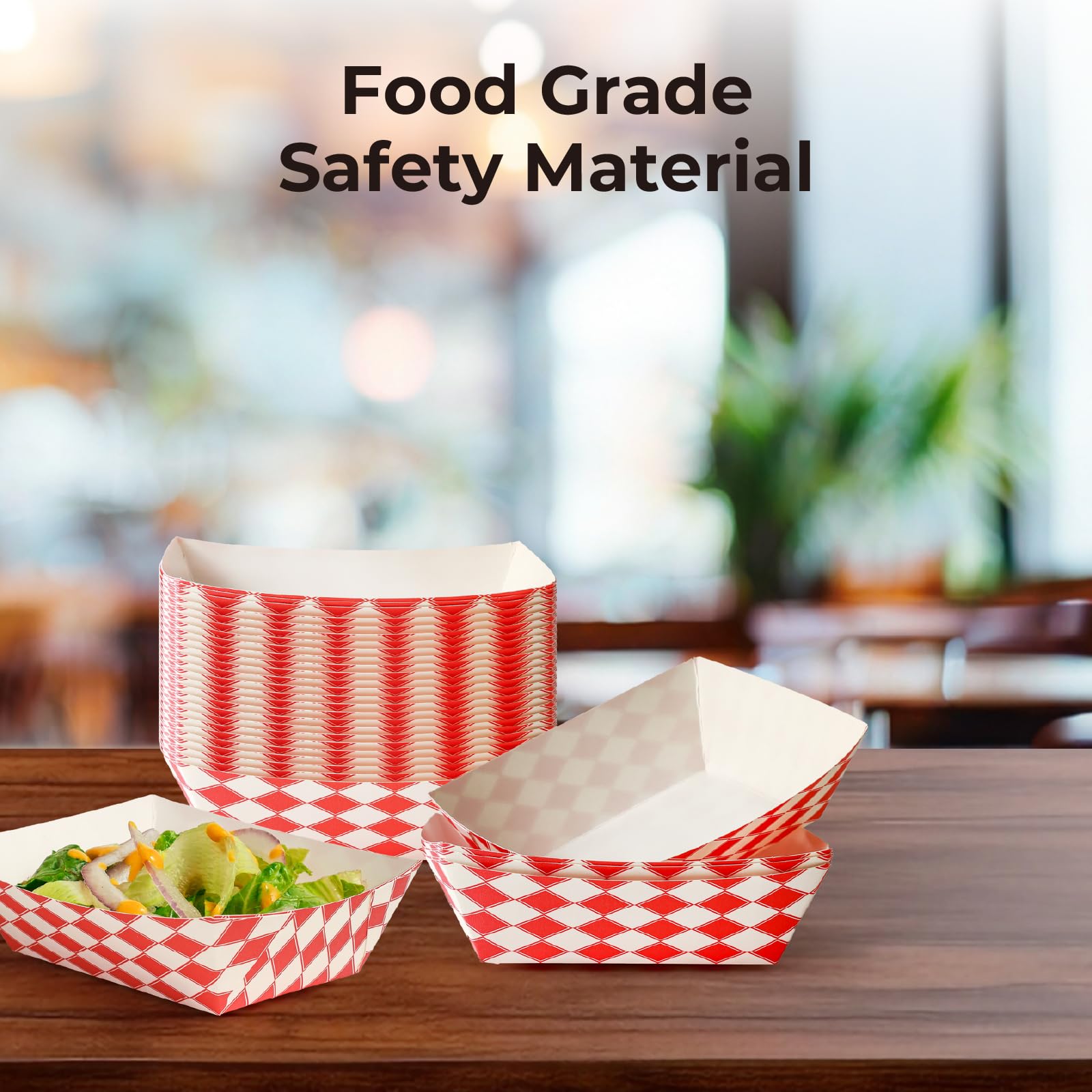 Fit Meal Prep [250 Pack 0.25 lb Paper Food Boats Heavy Duty Disposable Food Trays, Red Check Nacho Tray for Parties Fairs Picnics Carnivals, Holds Ketchup Cheese Sauce Pickles