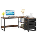 LITTLE TREE 59-Inch L Shaped Desk with Drawers, Large Computer Desk with Storage Shelves, Reversible L-Shaped Corner Desk Workstation for Home Office