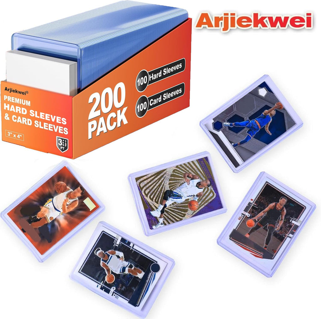 2000 Pack Card Sleeves Hard Plastic, Arjiekwei 3"X4" Baseball Cards Protectors Plastic, Premium Card Holder for Trading Sports Baseball Football Game Cards (1000 Rigid + 1000 Clear)