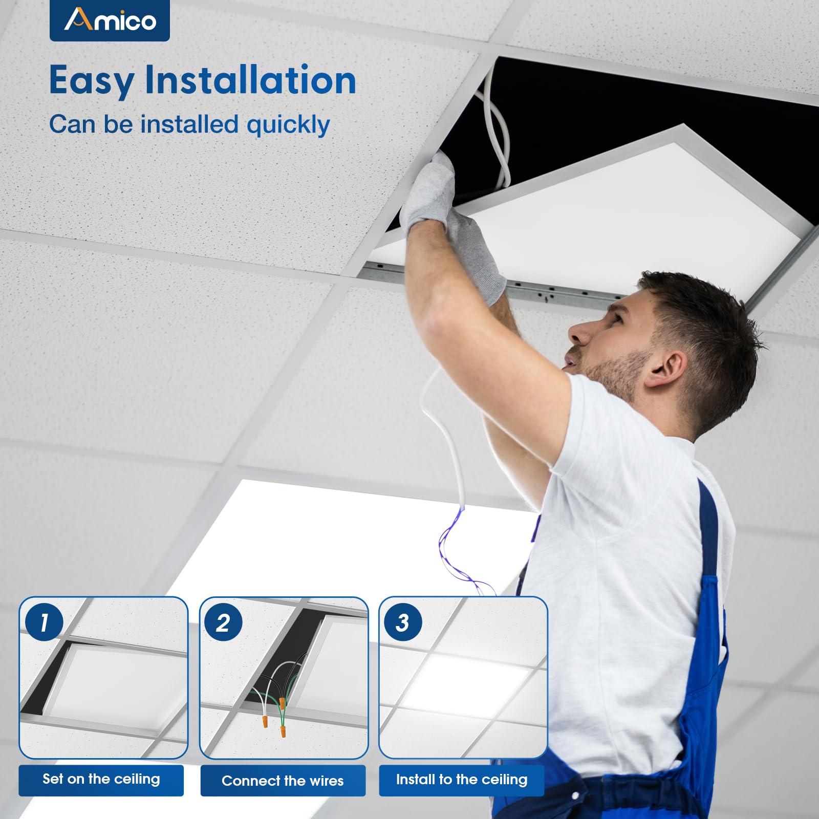 Amico 36 Pack 2x4 LED Flat Panel Light Fixture, 6250 LM, 4000K/5000K/6500K, 30W/40W/50W, Dimmable 0-10V, LED Drop Ceiling Lights for Office Commercial Use, Dustproof ETL Listed, FCC, DLC
