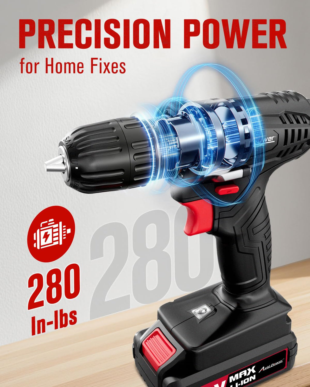 AVID POWER 20V MAX Power Drill Kit, Cordless Drill Set with Battery and Charger, 2 Variable Speed, 3/8-Inch Keyless Chuck, 19 Position and 22pcs Bits