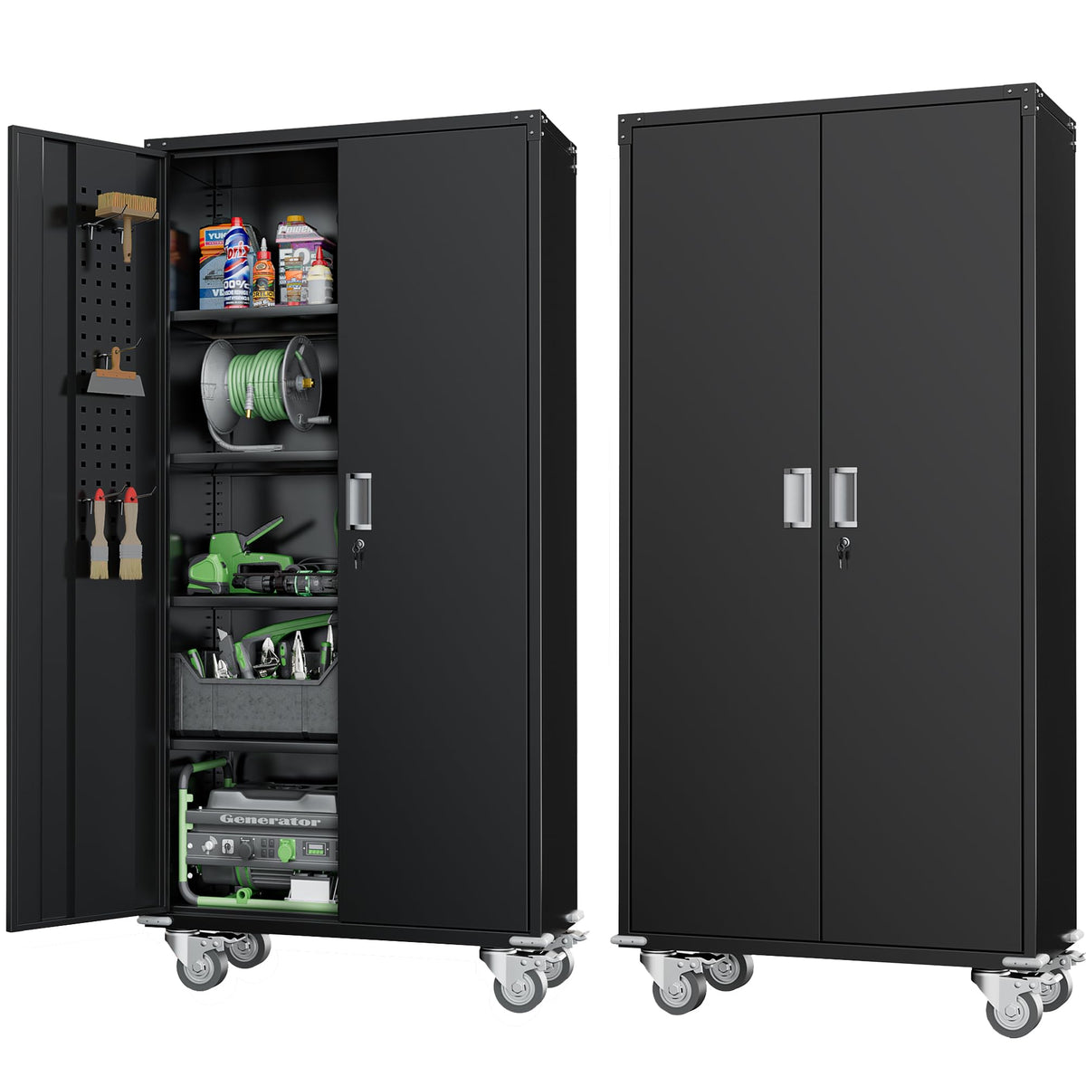 Greenvelly Metal Storage Cabinet, 36" Locking Storage Cabinet with Doors and Shelves, Lockable Storage Cabinets for Home Office, Utility Locker Cabinet, Steel Garage Cabinet with 2 Keys, Black