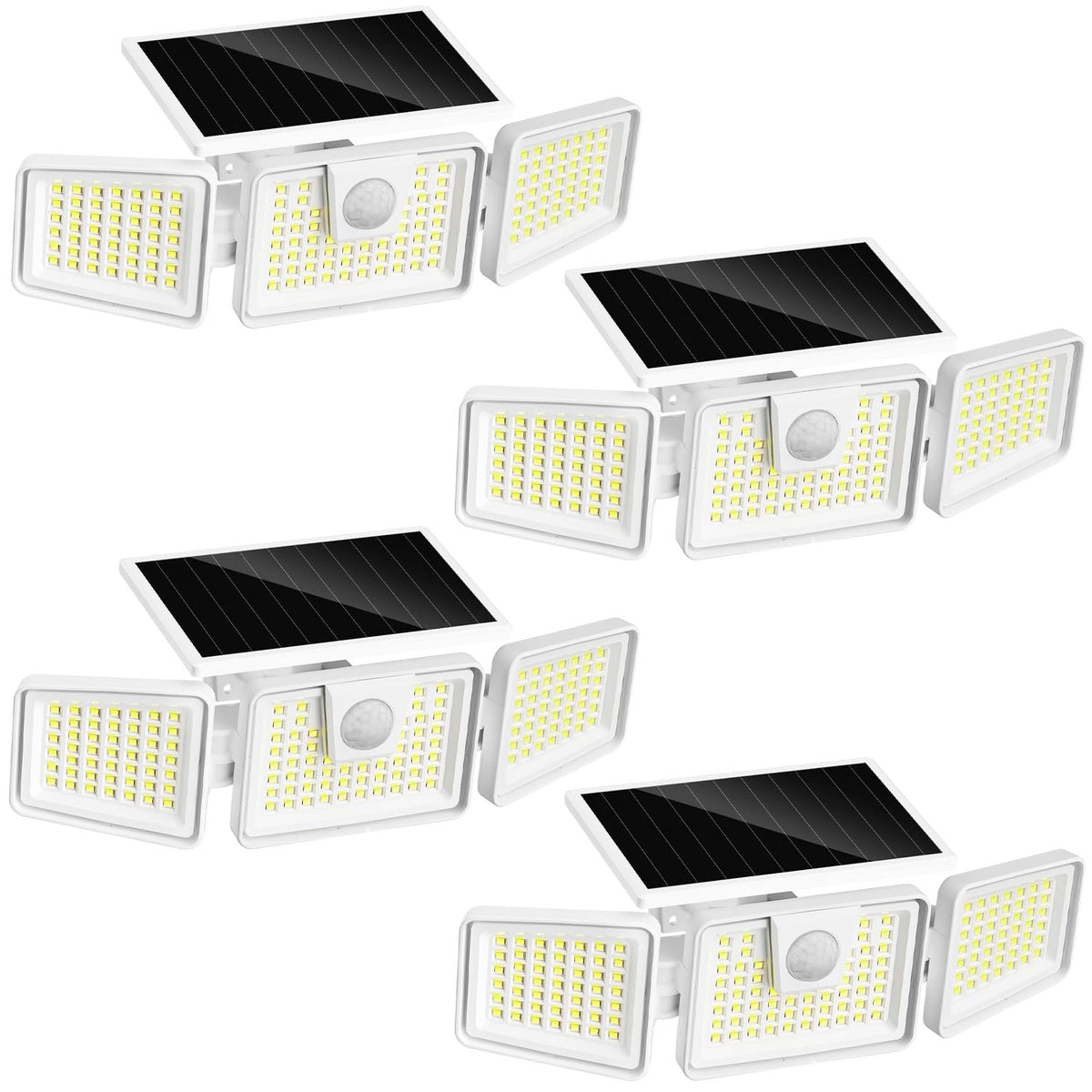 INCX 156 LED Solar Motion Lights Outdoor 2 Pack, 3 Heads Solar Security Lights with Motion Sensor IP65 Waterproof, Flood Lights for Wall, Patio, Garden, Porch, Garage White
