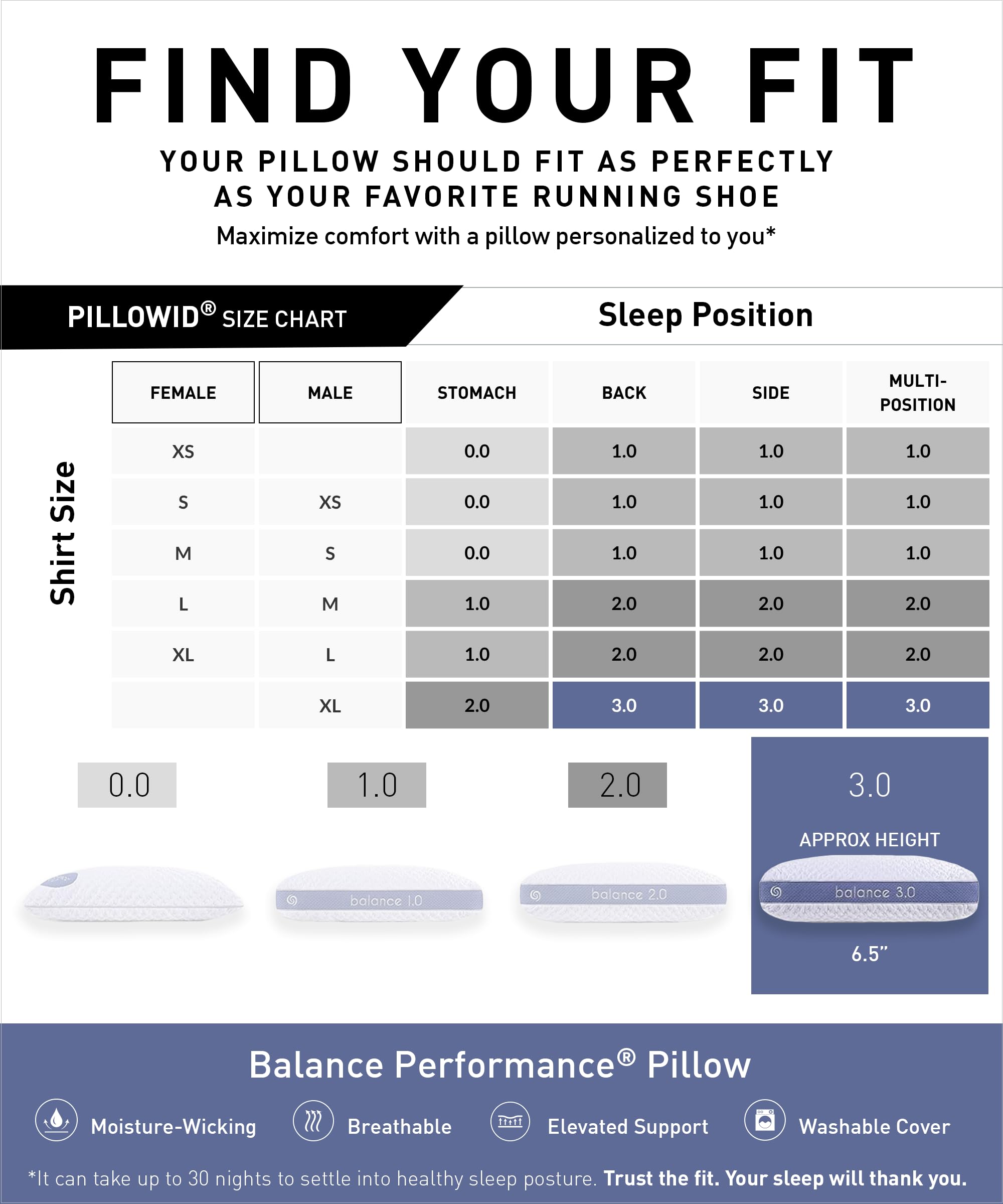 Bedgear Balance 1.0 Performance Pillow, Medium Support Bed Pillow for All Sleep Positions | Boost Blend Fill with Responsive Comfort & Air-X Mesh Ventilation | Washable Hypoallergenic Pillow