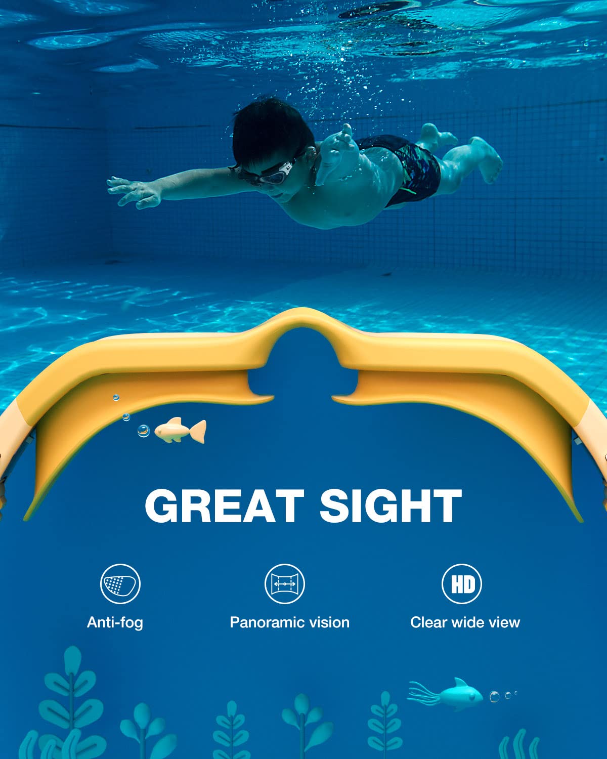 ZIONOR Kids Swim Goggles, G1MINI SE No Leak Anti-Fog Goggles for Kids 6-14, Soft Silicone Comfort Fit, Easy Adjust Strap